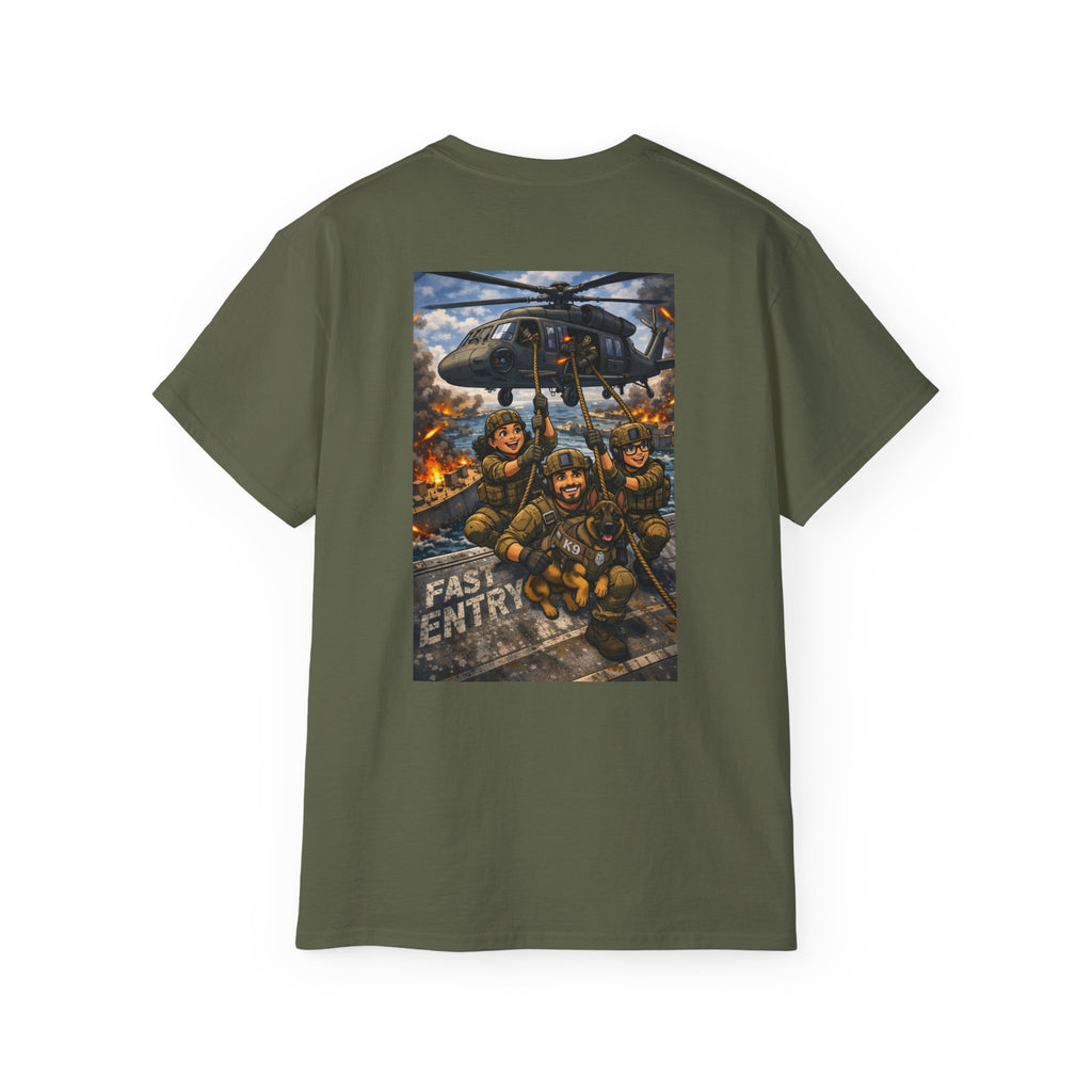 Military Rescue Team Graphic Tee — "Fast Entry" Helicopter Veteran Shirt