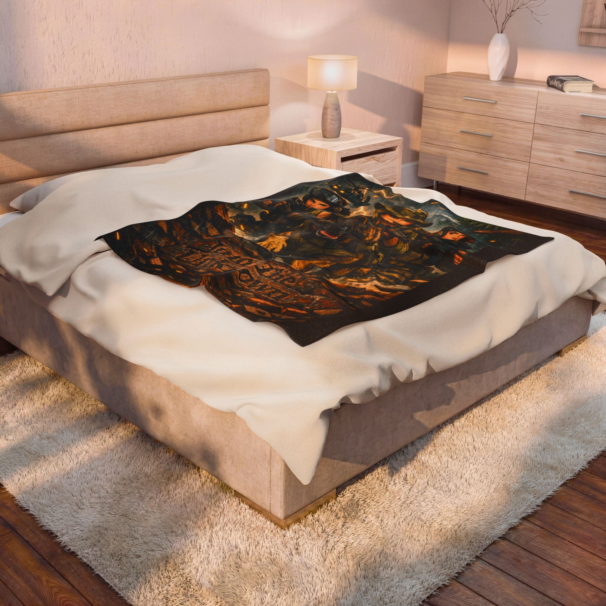 Into The Unknown Military Dog & Soldiers Velveteen Plush Blanket