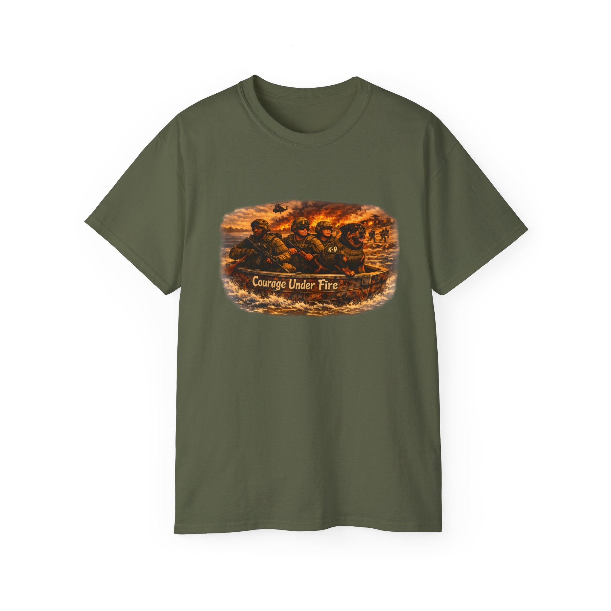 Courage Under Fire Tee — Vintage war Battle Scene Cotton Shirt