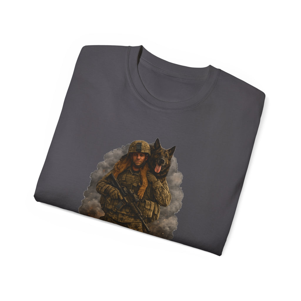 Soldier & K9 Camouflage T-Shirt — Military Veteran Tribute Tee