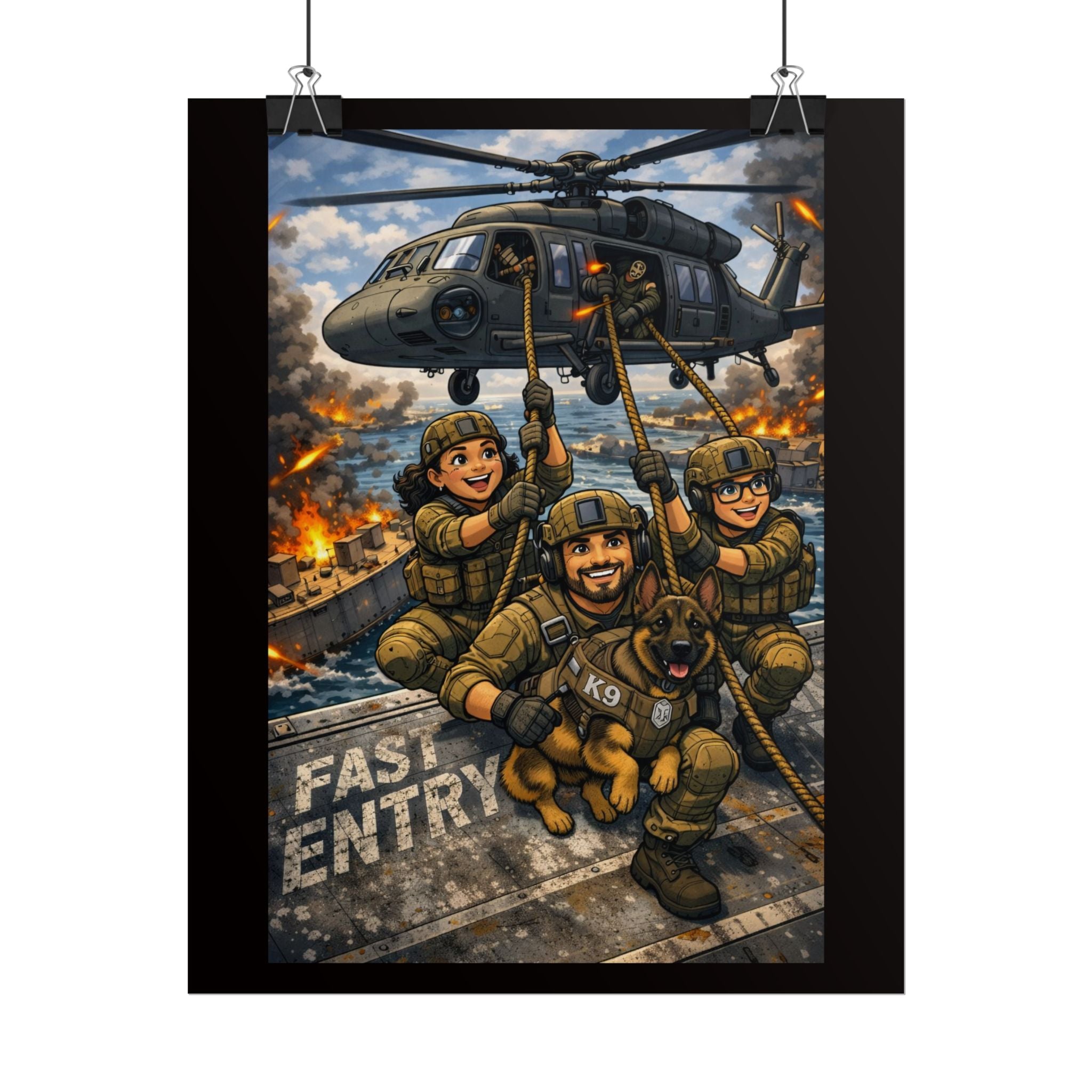 Military Rescue Poster — Fast Entry Helicopter Troops Wall Art