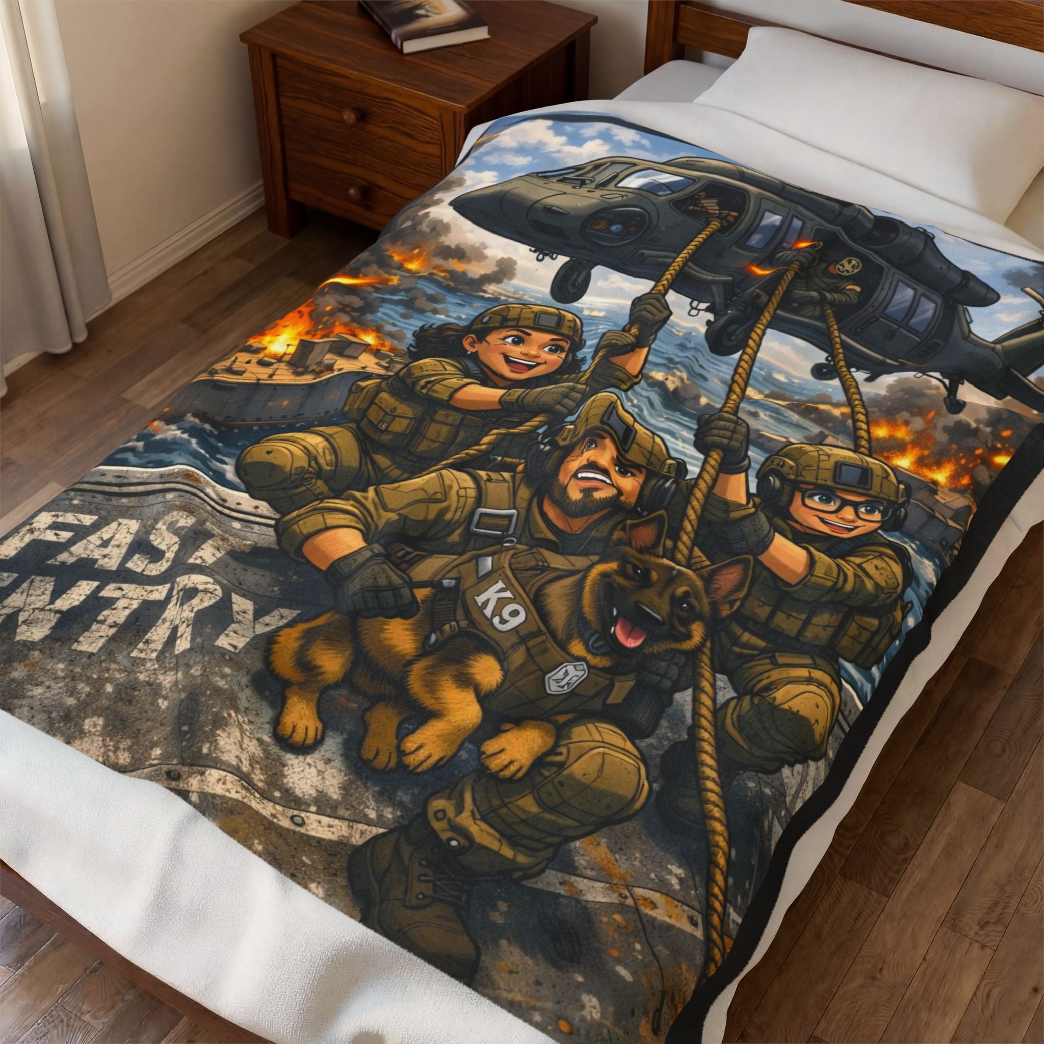 Military K9 Fast Entry Velveteen Plush Blanket — Veteran & Dog Handler Gift
