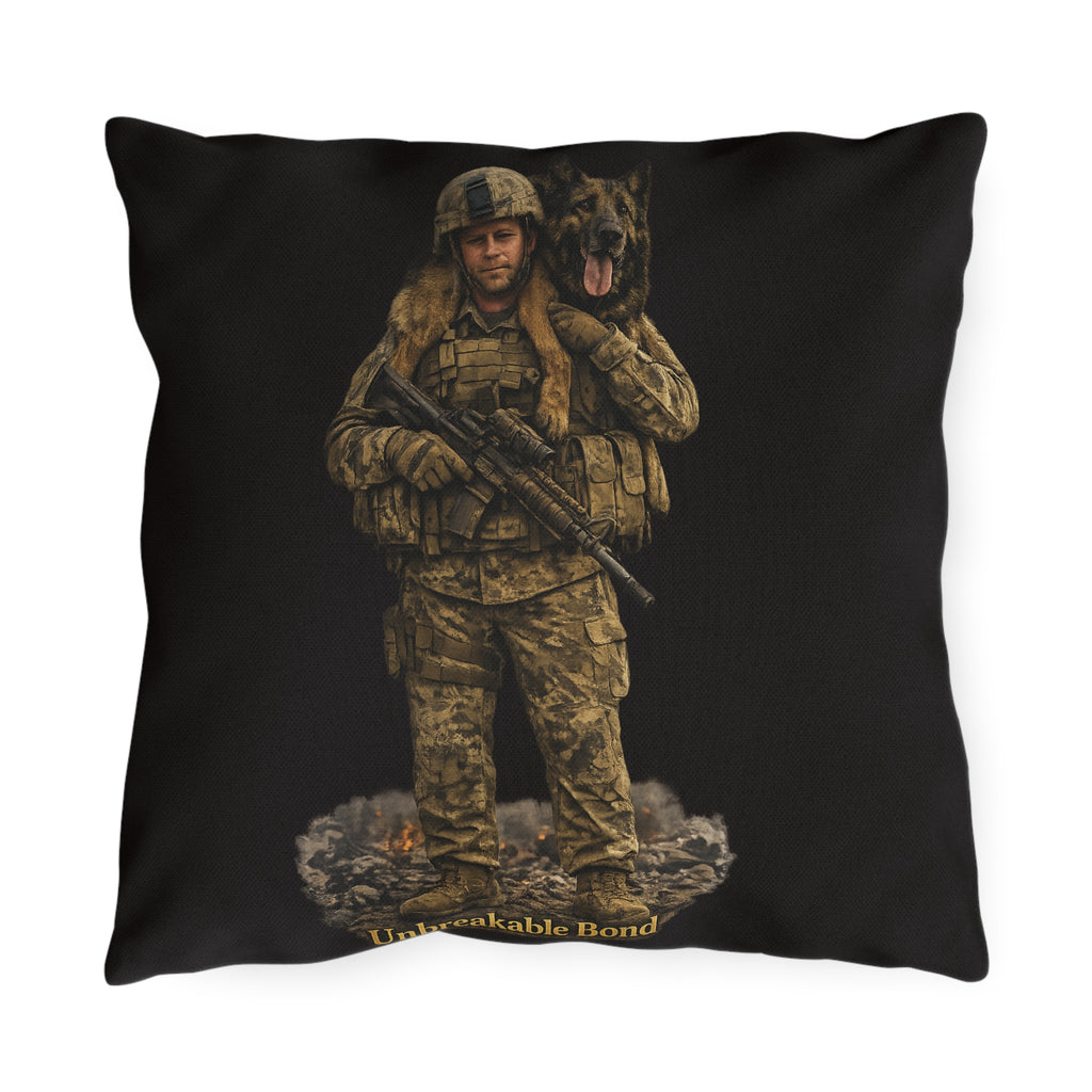 Military K9 Outdoor Pillow — Soldier & Dog “Unbreakable Bond” Throw Cushion