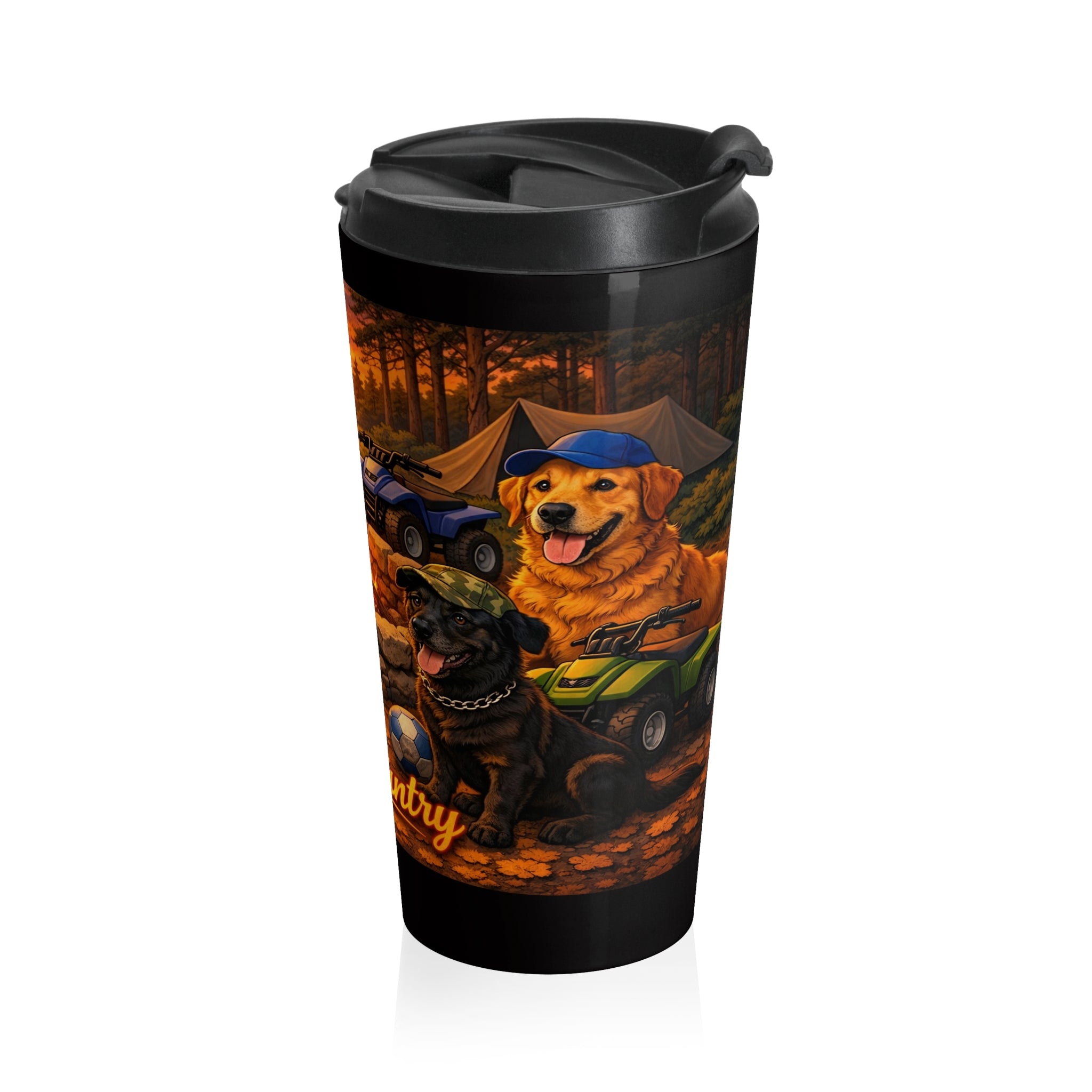 Born Country Campfire Travel Mug — Rustic Dogs & ATVs Stainless Steel Tumbler