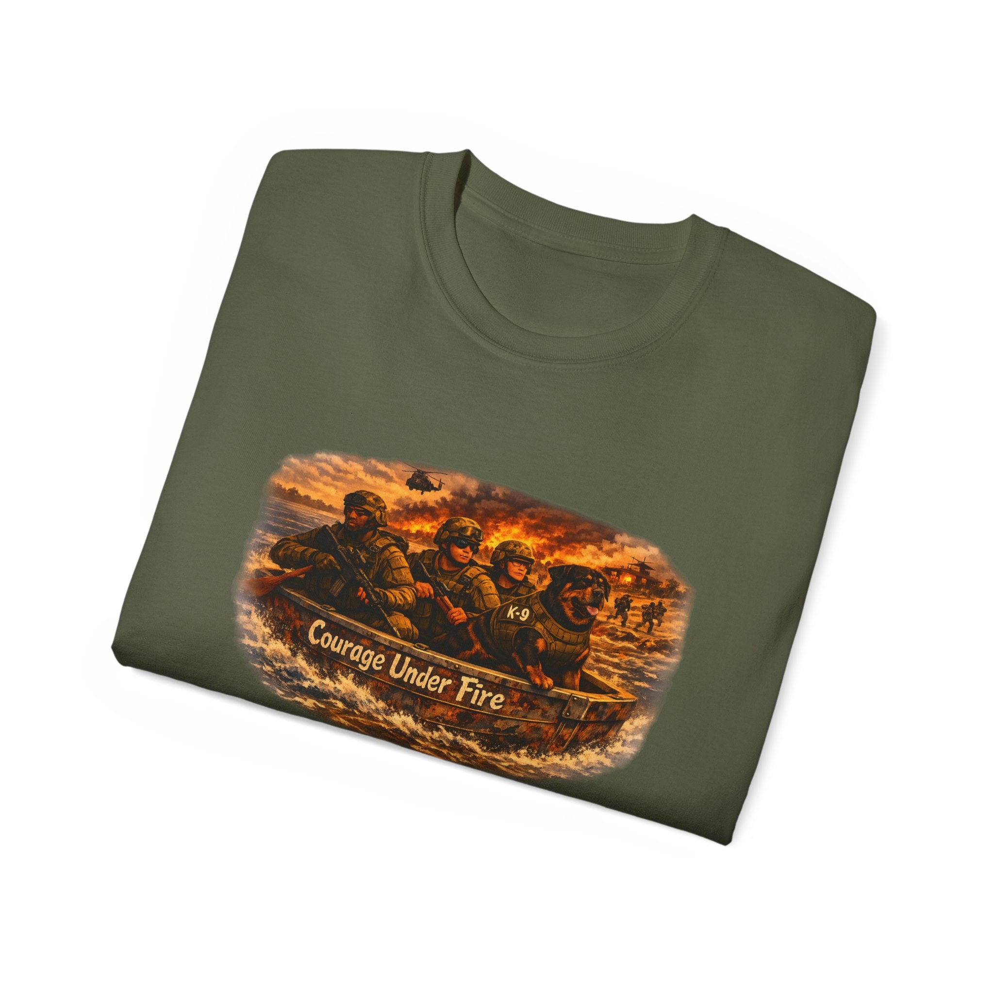 Courage Under Fire Tee — Vintage war Battle Scene Cotton Shirt