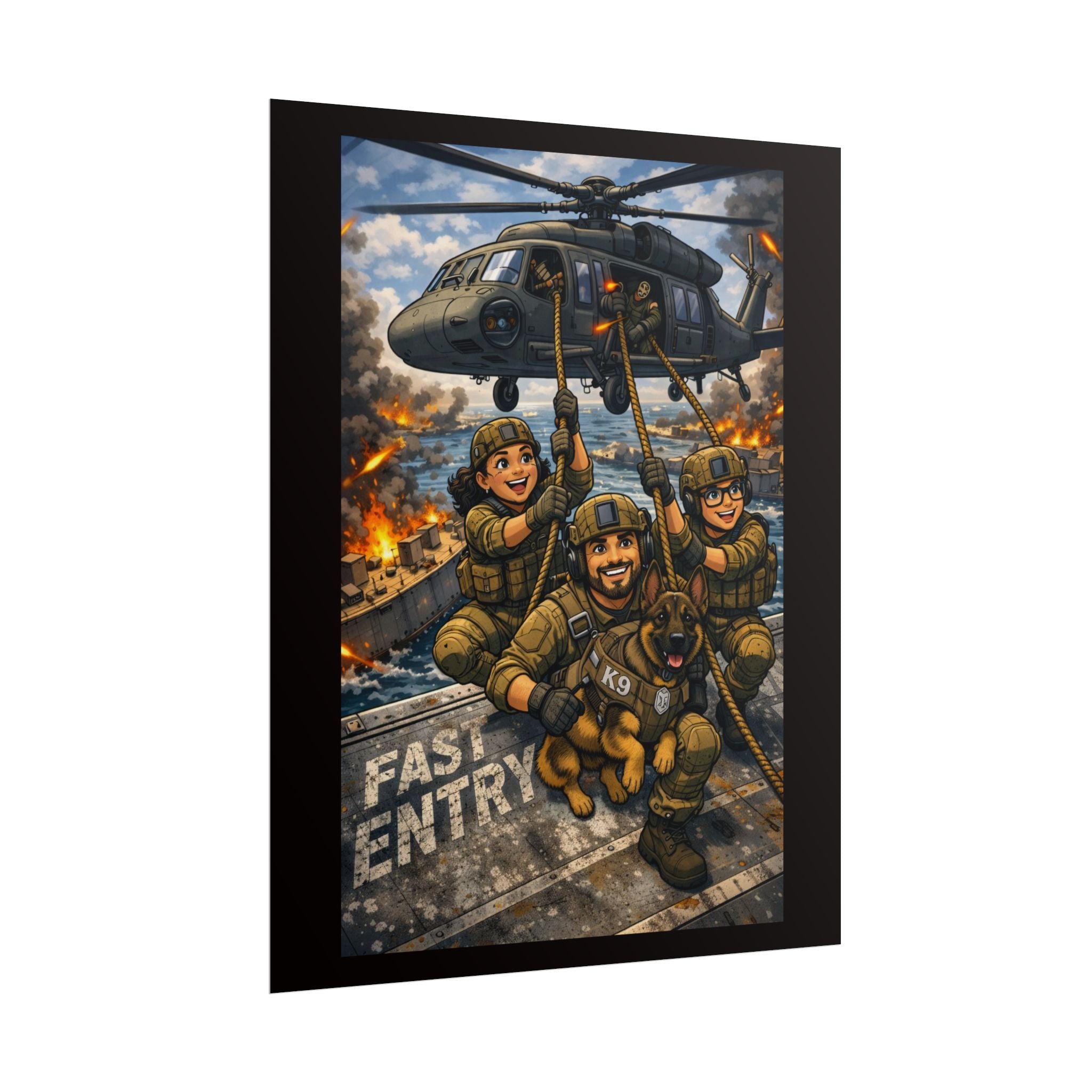Military Rescue Poster — Fast Entry Helicopter Troops Wall Art