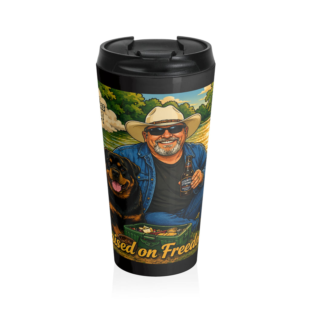 Travel Mug — 'Blessed on Freedom' Rustic Outdoorsman Design with Dog