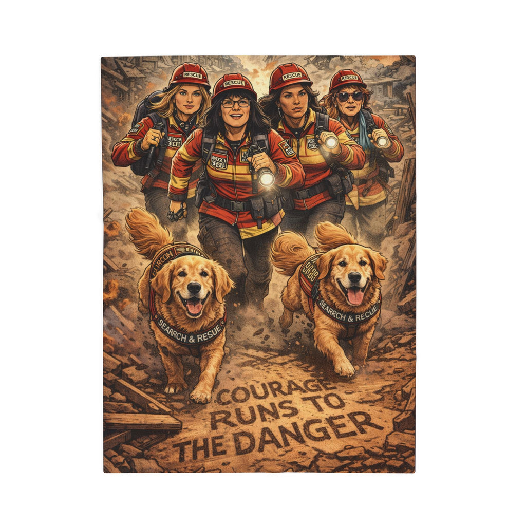 Search & Rescue Firefighter Blanket — "Courage Runs to the Danger" Velveteen Throw