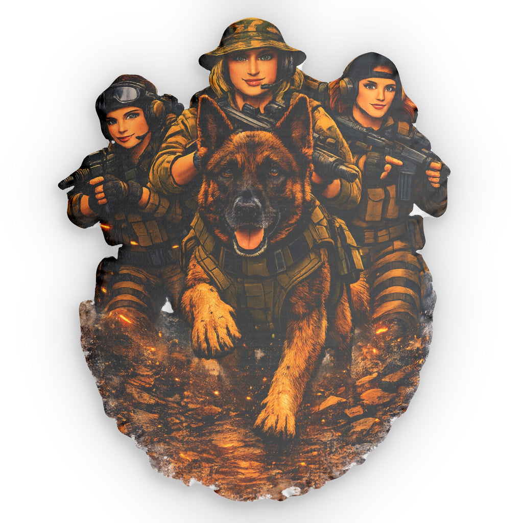 Custom Photo Pillow — Personalized Shaped Throw Pillow with Military Woman and K-9 Dog Design