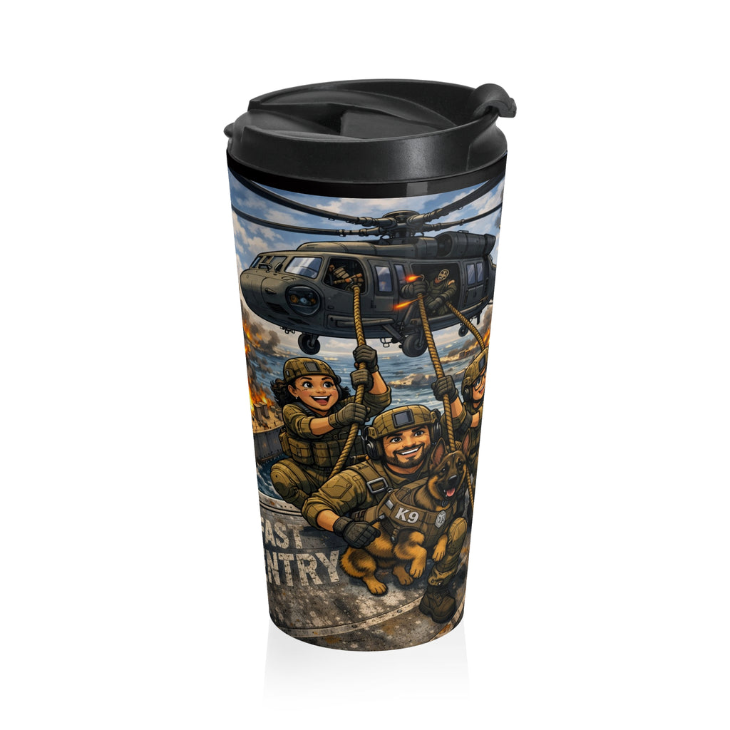 Military Aviation Travel Mug — Fast-Entry Troops Combat Scene Stainless Steel Tumbler