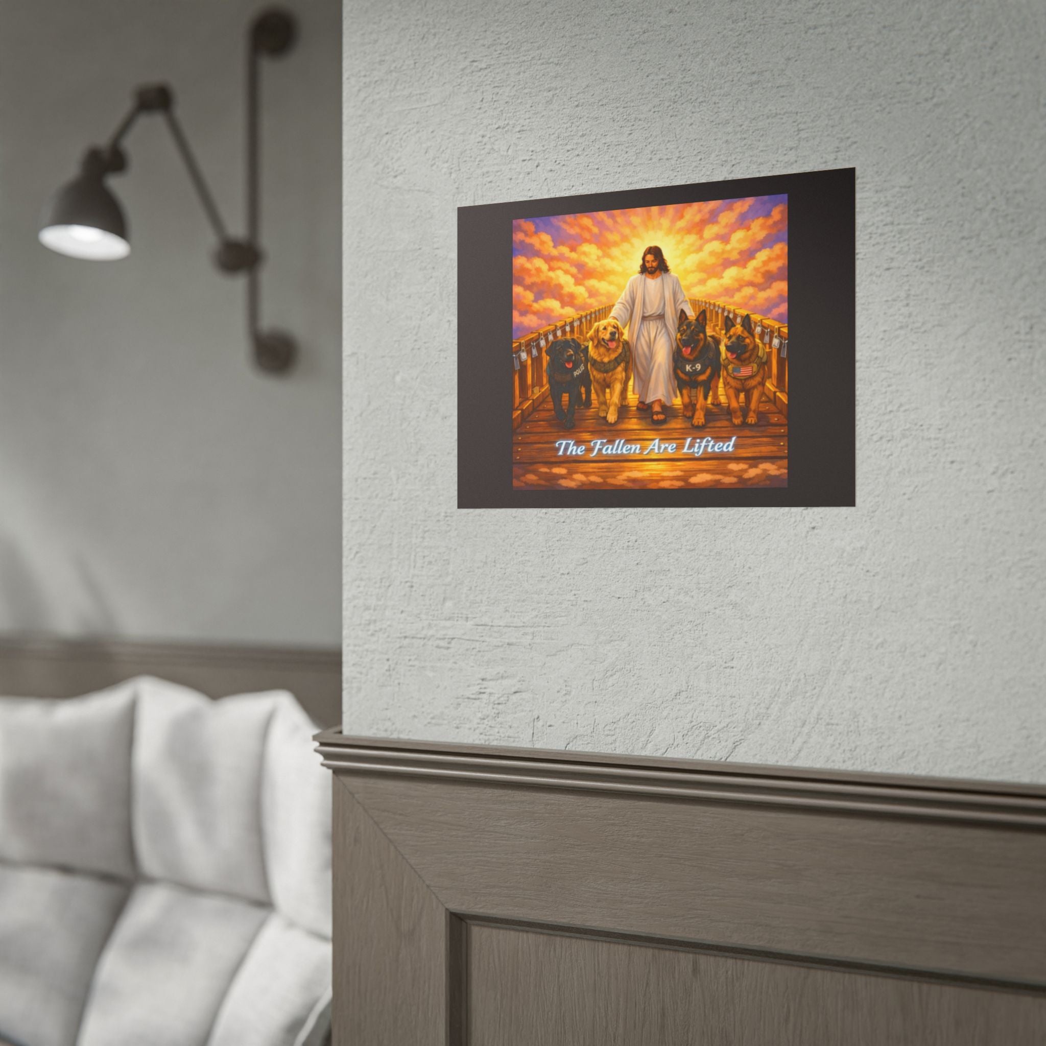 Rolled Poster — Jesus with K-9 Dogs "The Fallen Are Lifted" Memorial Wall Art
