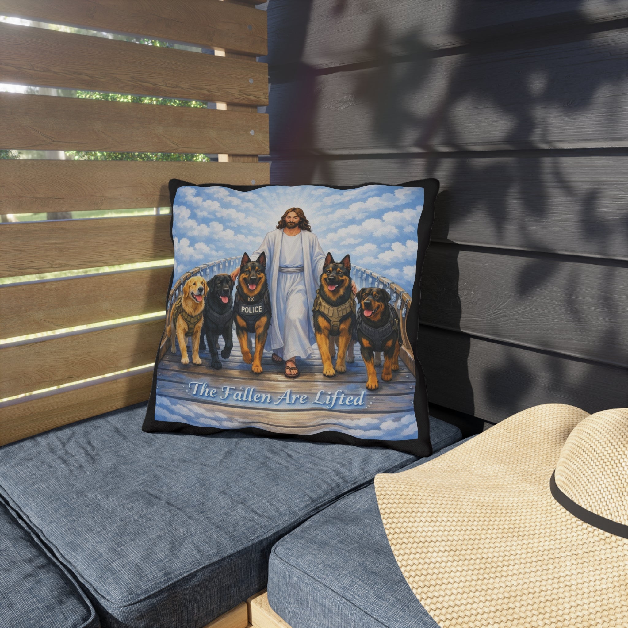 Memorial Outdoor Pillow — “The Fallen Are Lifted” K9 Police Tribute