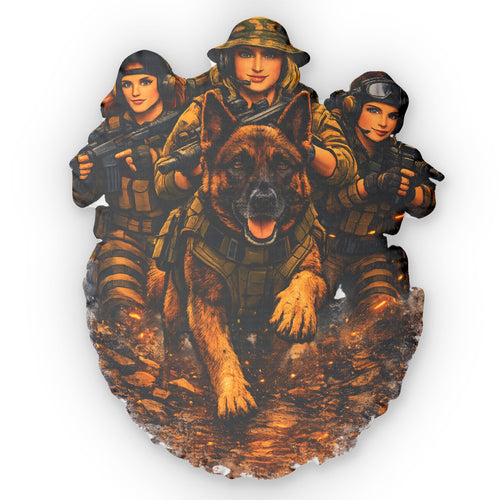 Custom Photo Pillow — Personalized Shaped Throw Pillow with Military Woman and K-9 Dog Design