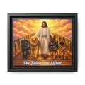 Framed Canvas Wall Art – “The Fallen Are Lifted” Jesus with K-9 Dogs Memorial Print
