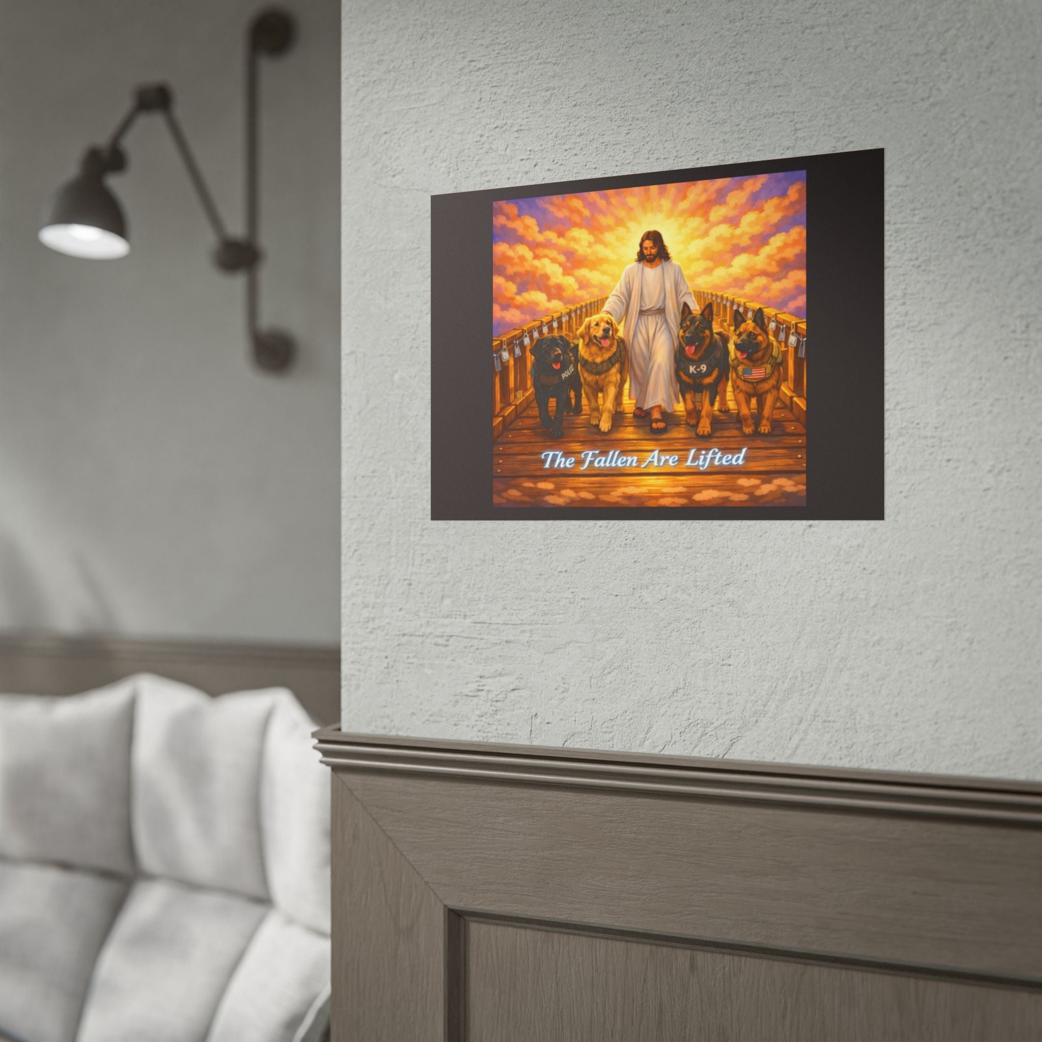 Rolled Poster — Jesus with K-9 Dogs "The Fallen Are Lifted" Memorial Wall Art
