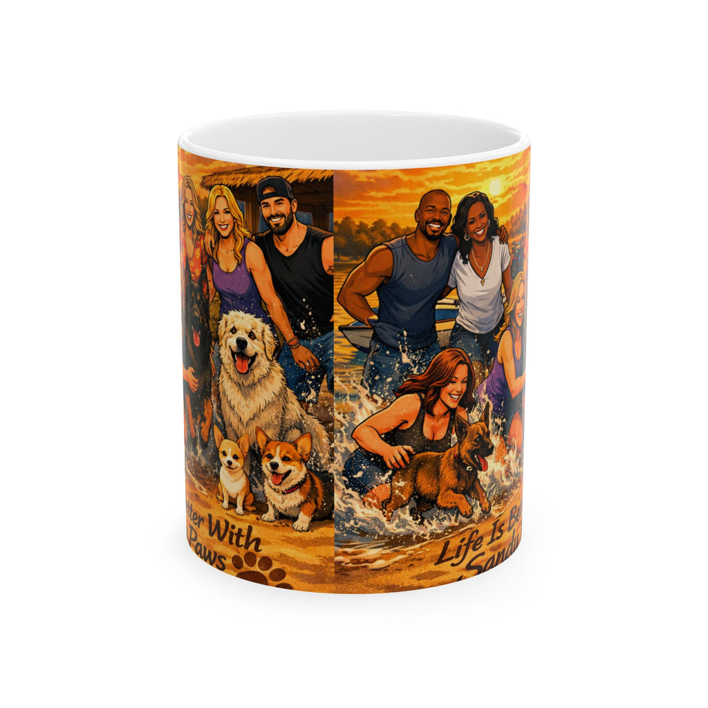 Dog-Loving Family Beach Mug – "Life Is Better With Dogs" Ceramic Coffee Cup (11oz/15oz)