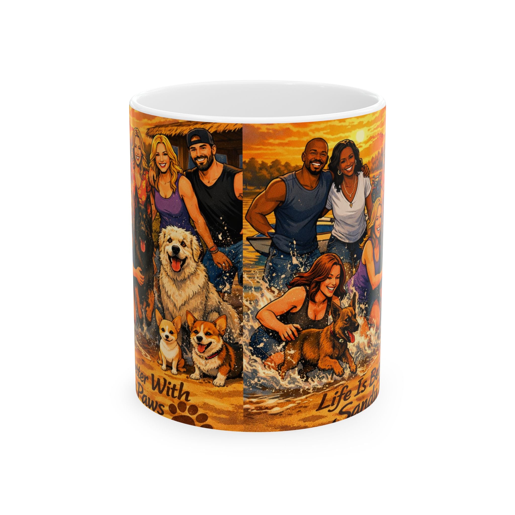 Dog-Loving Family Beach Mug – "Life Is Better With Dogs" Ceramic Coffee Cup (11oz/15oz)