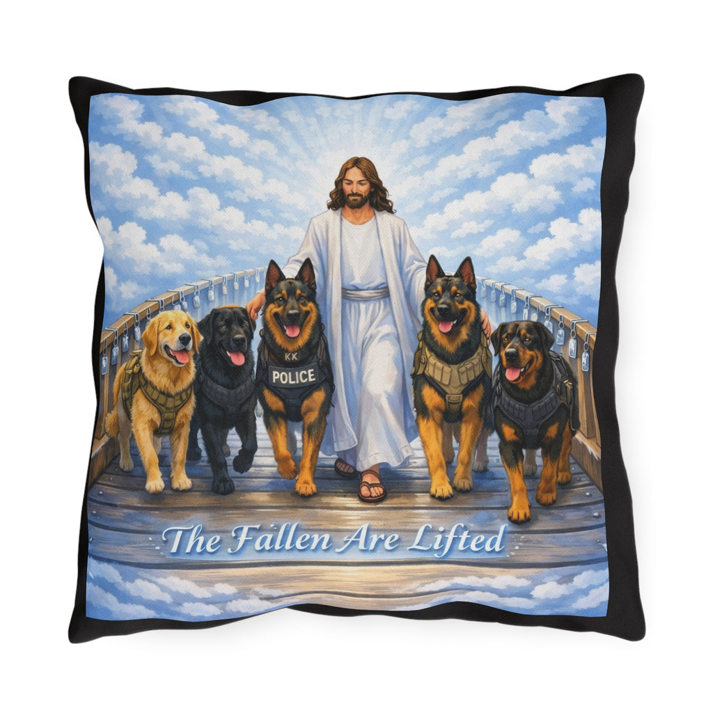 Memorial Outdoor Pillow — “The Fallen Are Lifted” K9 Police Tribute