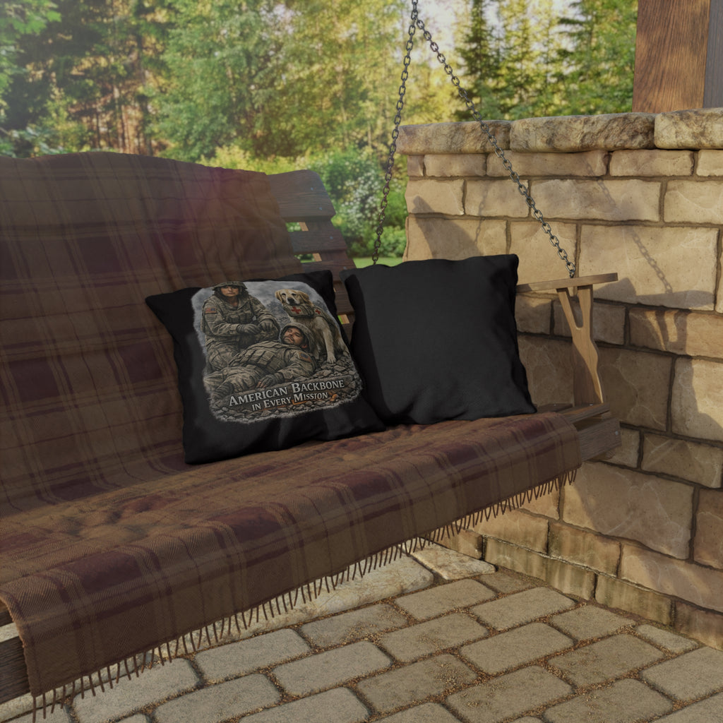 Military Rescue Dog Outdoor Pillow — "American Backbone in Every Mission" Tribute Throw Pillow
