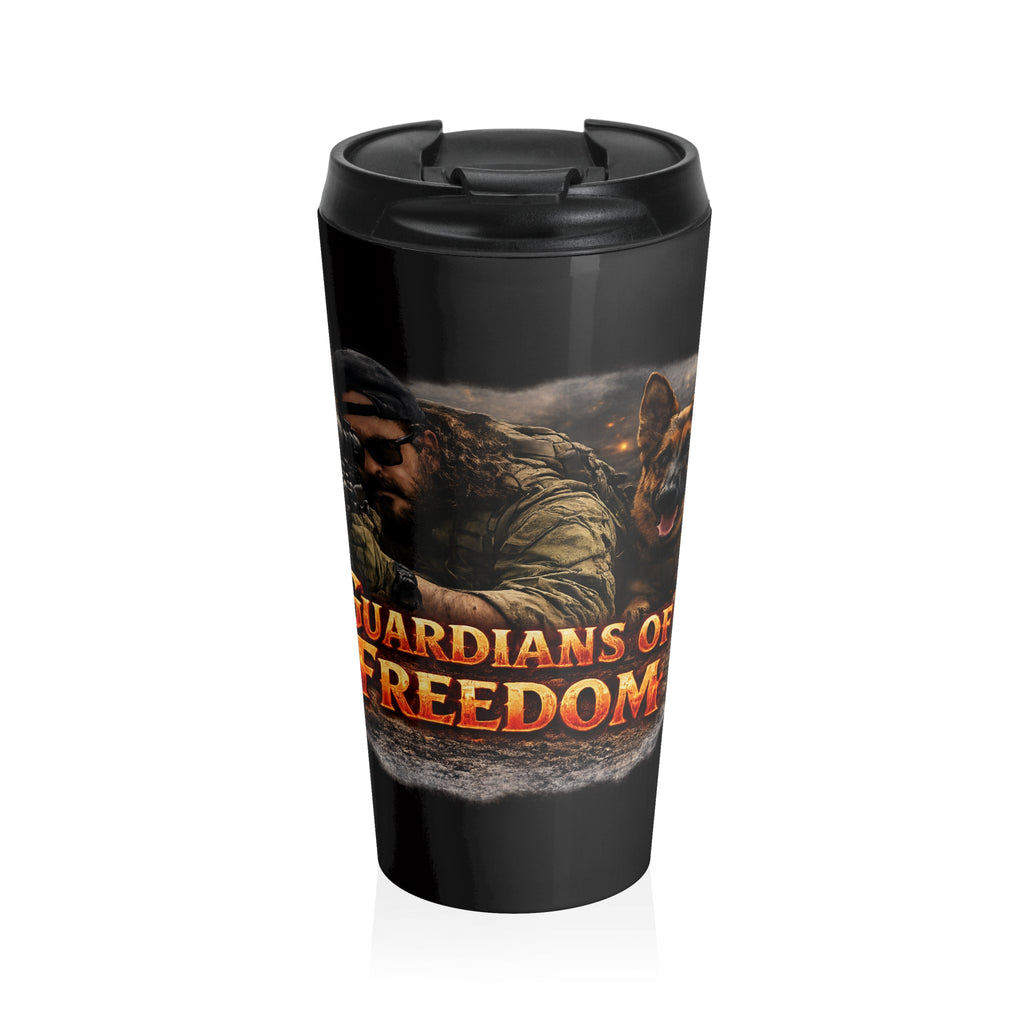 Travel Mug — 'Guardians of Freedom' Military Dog & Soldier Stainless Steel Tumbler