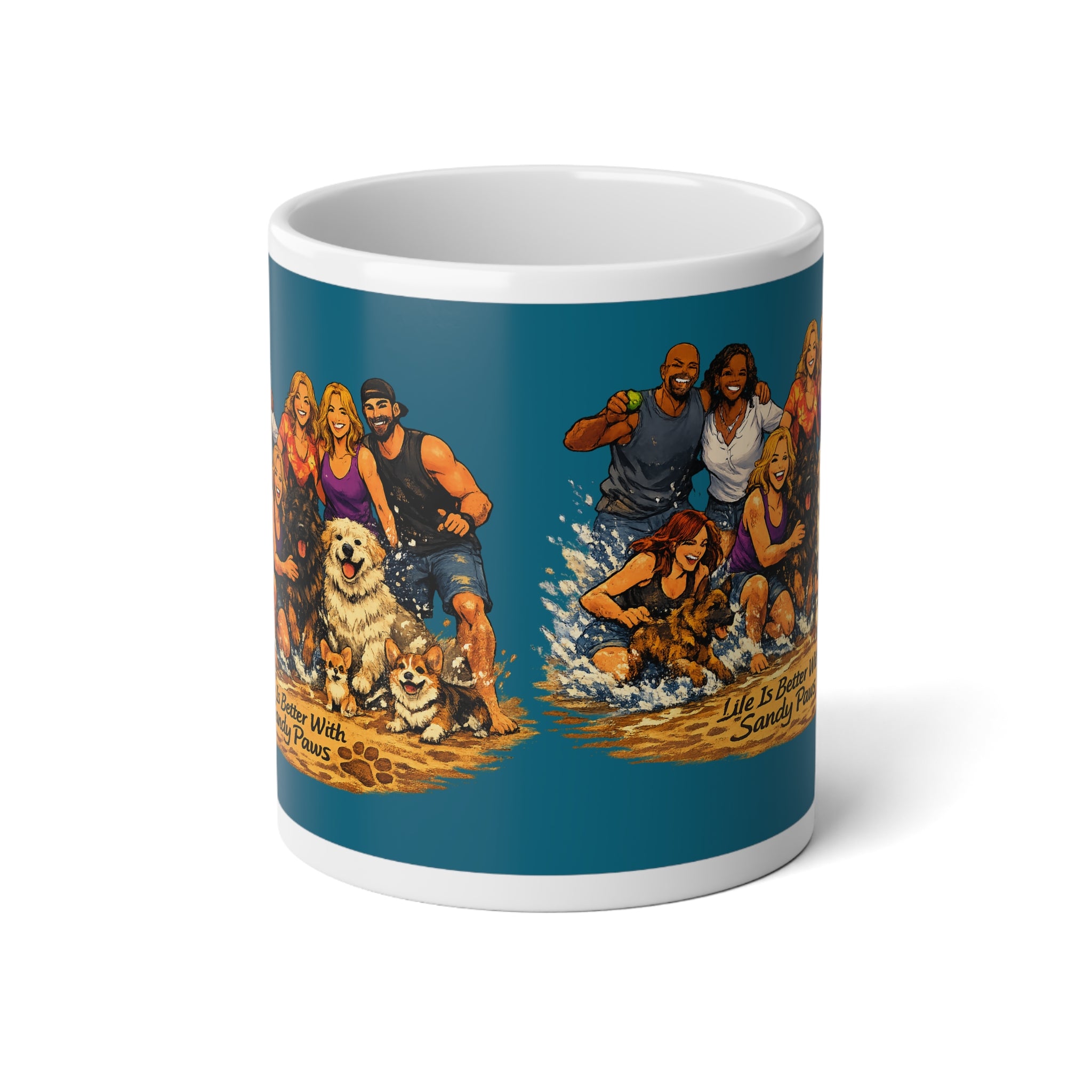 Beach Family Coffee Mug — 20oz Jumbo Mug with Dogs, ‘Life & Sand’ Summer Vibe