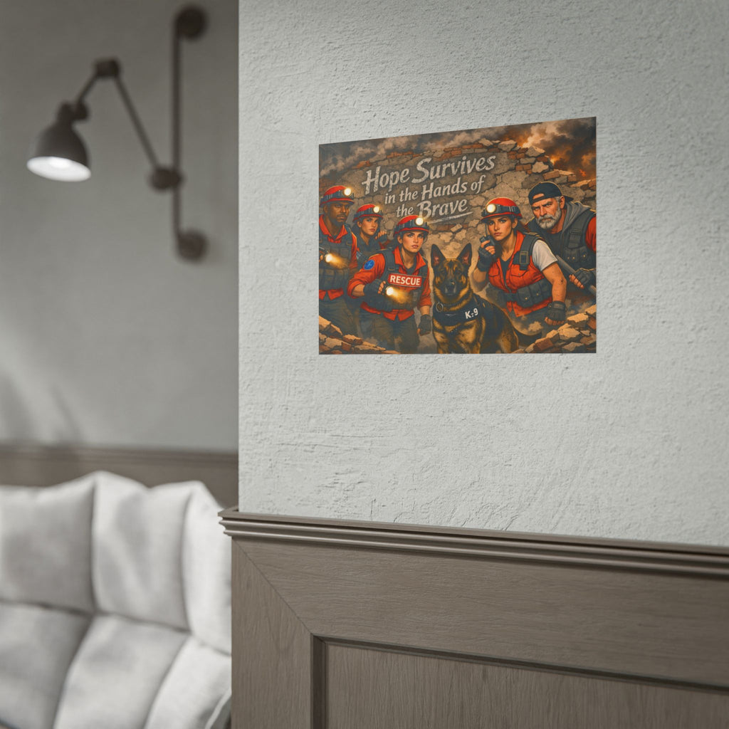 Rescue Team Poster — "Hope Survives in the Hands of the Brave" Rolled Wall Art