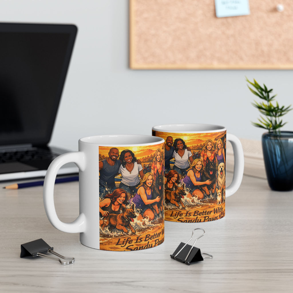 Dog-Loving Family Beach Mug – "Life Is Better With Dogs" Ceramic Coffee Cup (11oz/15oz)
