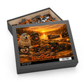 Born Country Dogs Jigsaw Puzzle — Scenic Sunset Cabin Puzzle (120/252/500 pc)
