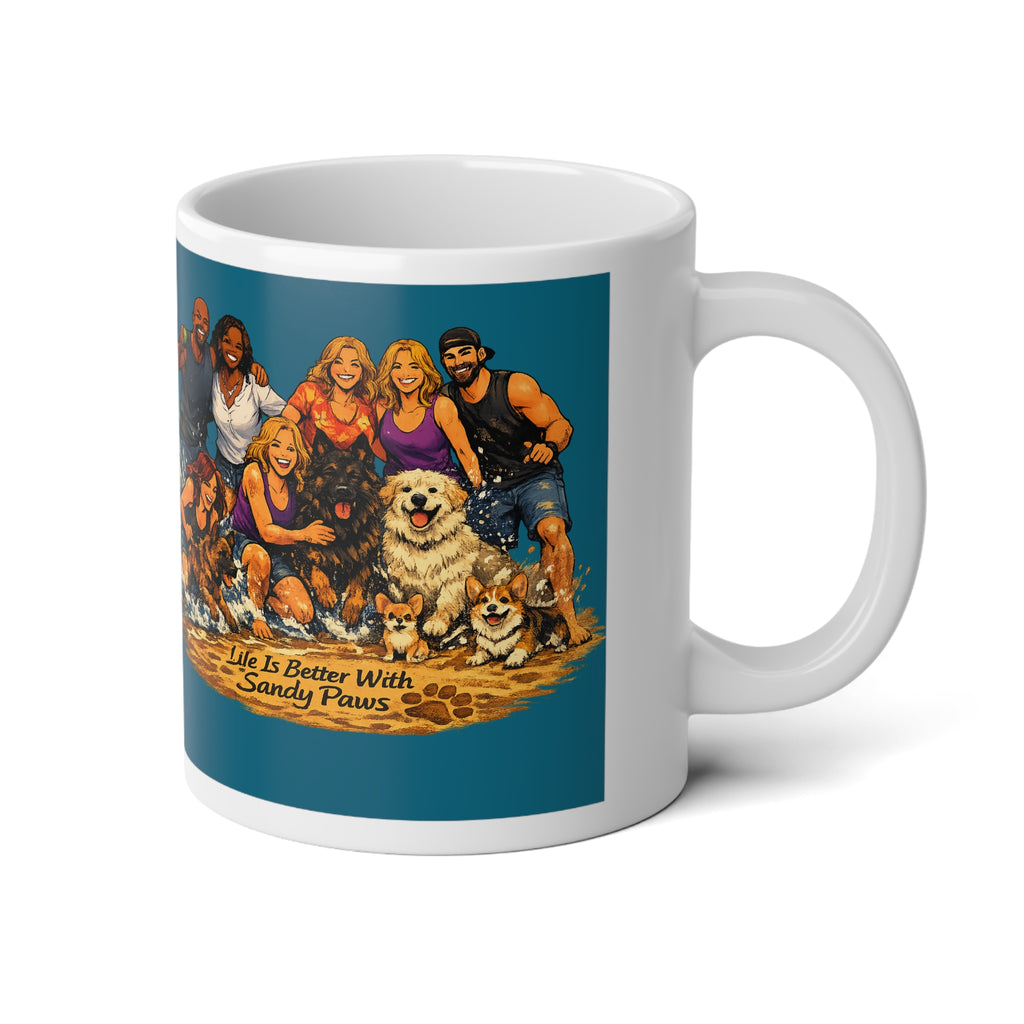 Beach Family Coffee Mug — 20oz Jumbo Mug with Dogs, ‘Life & Sand’ Summer Vibe