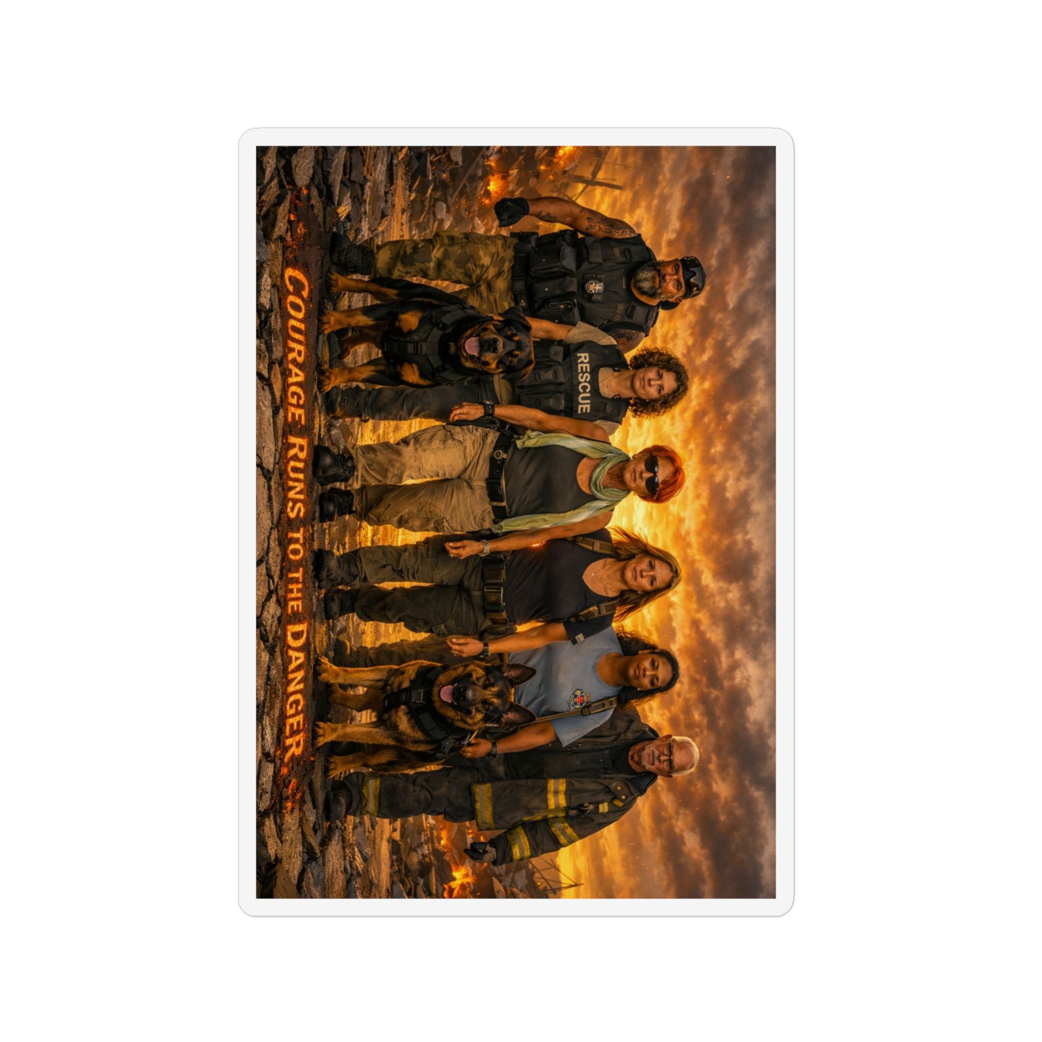 Custom Shape Magnet — 'Courage Runs to the Danger' Firefighter Team Photo Magnet