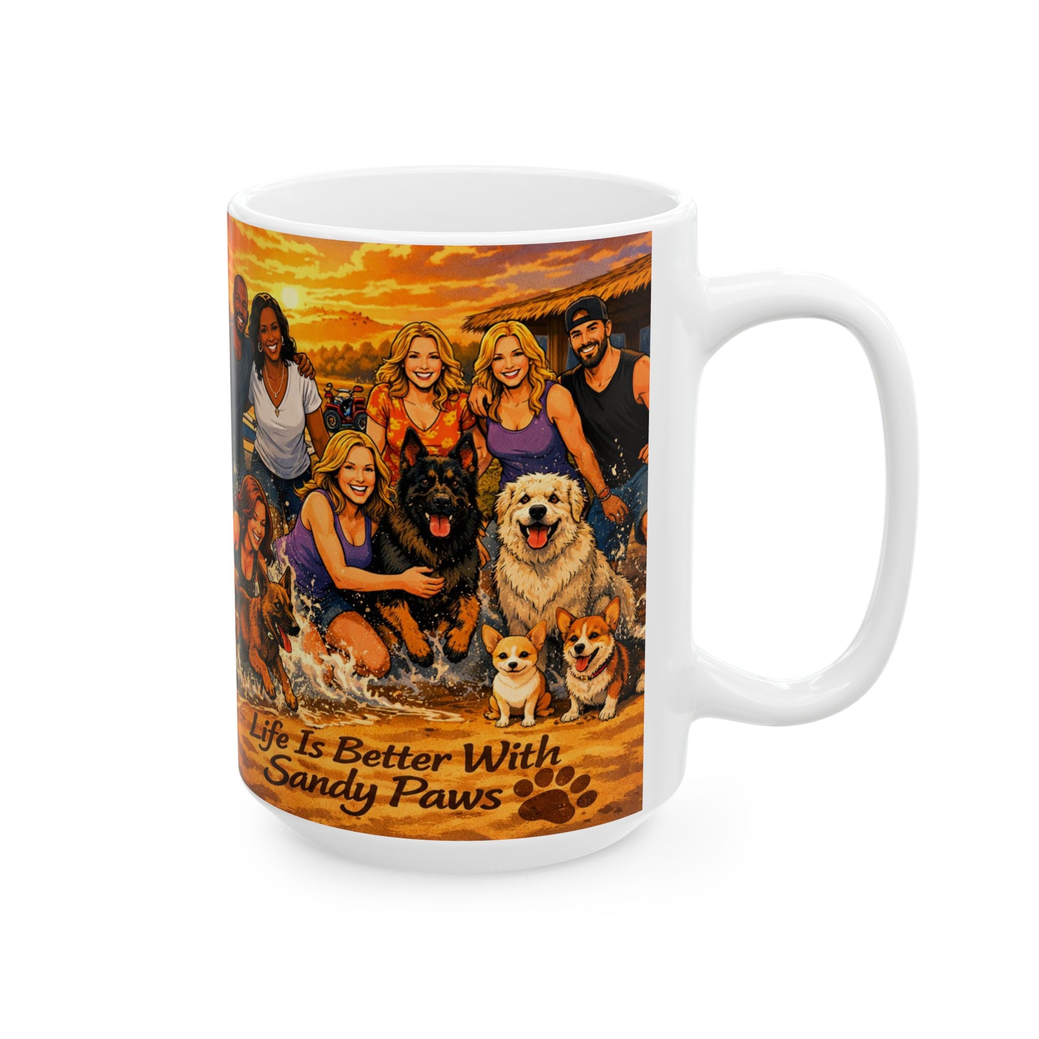 Dog-Loving Family Beach Mug – "Life Is Better With Dogs" Ceramic Coffee Cup (11oz/15oz)
