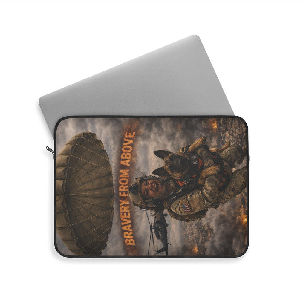 Bravery From Above Military Paratrooper Laptop Sleeve — Tactical Soldier & K9 Design