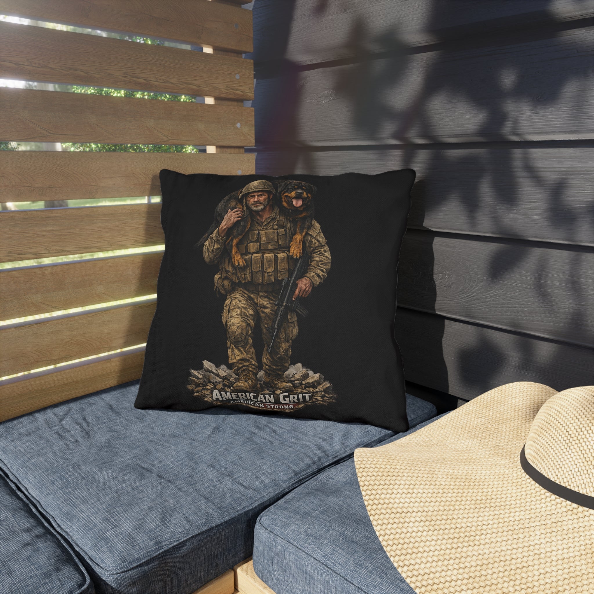 Outdoor Pillow — American Grit Soldier with K9 Military Throw Pillow