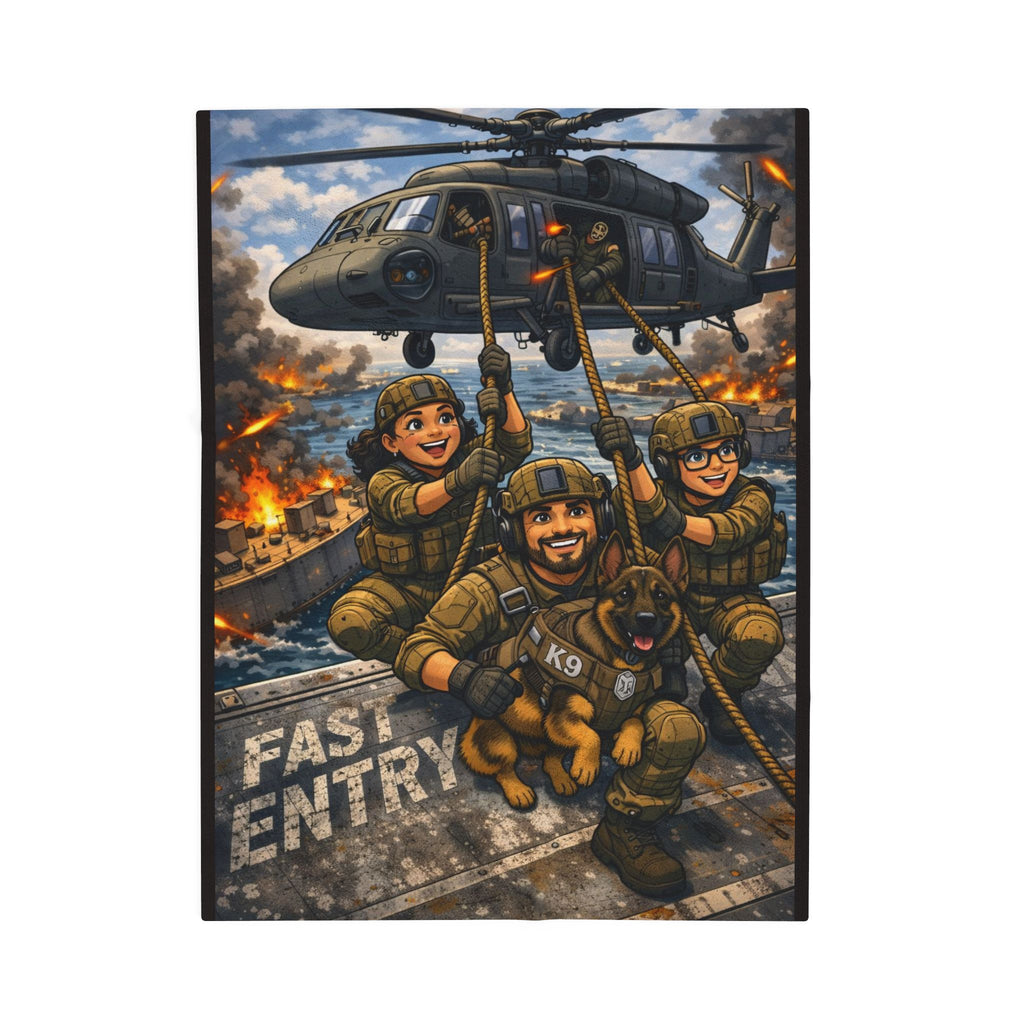 Military K9 Fast Entry Velveteen Plush Blanket — Veteran & Dog Handler Gift