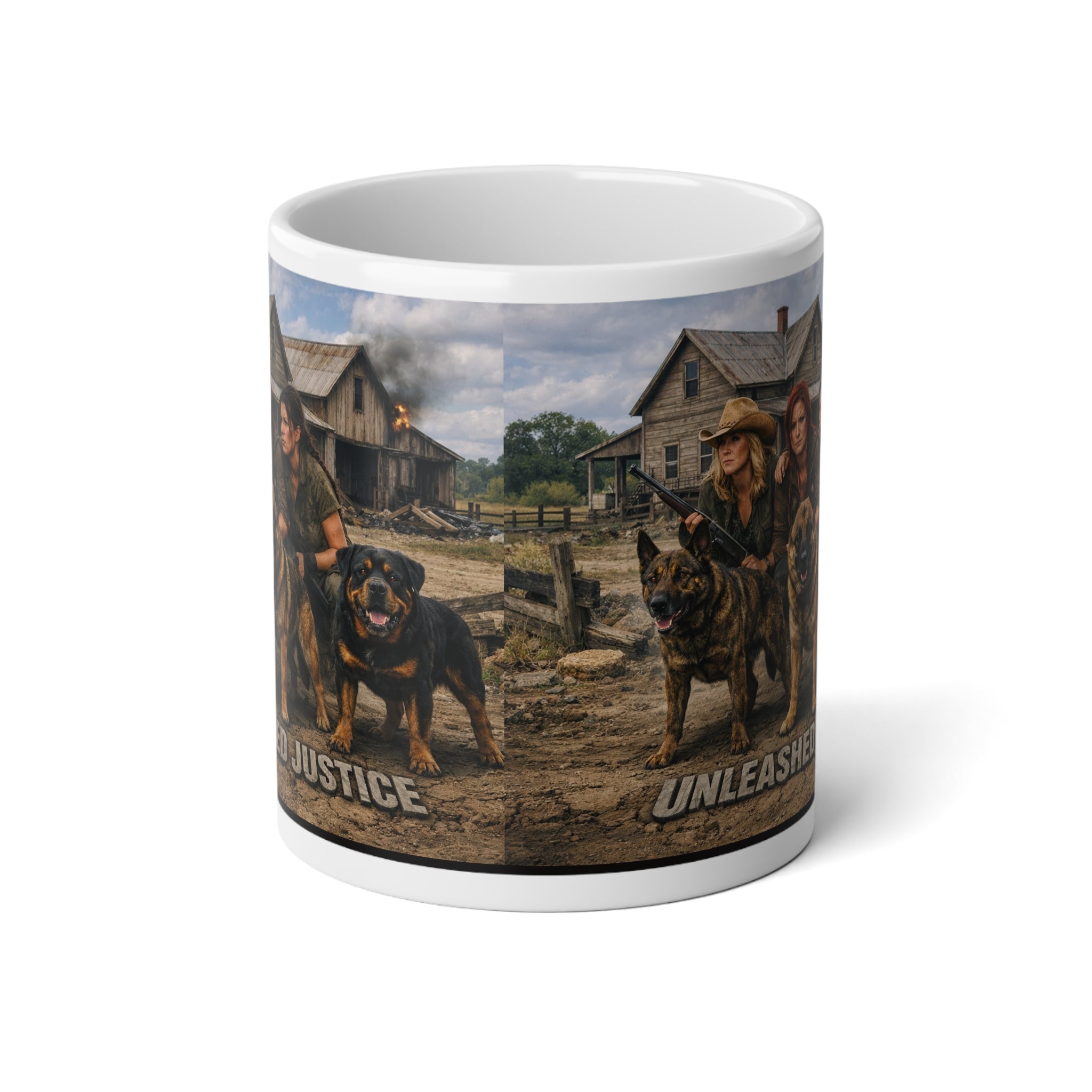 Jumbo Mug — "Unleashed Justice" Rottweiler Ranch 20oz Coffee Mug