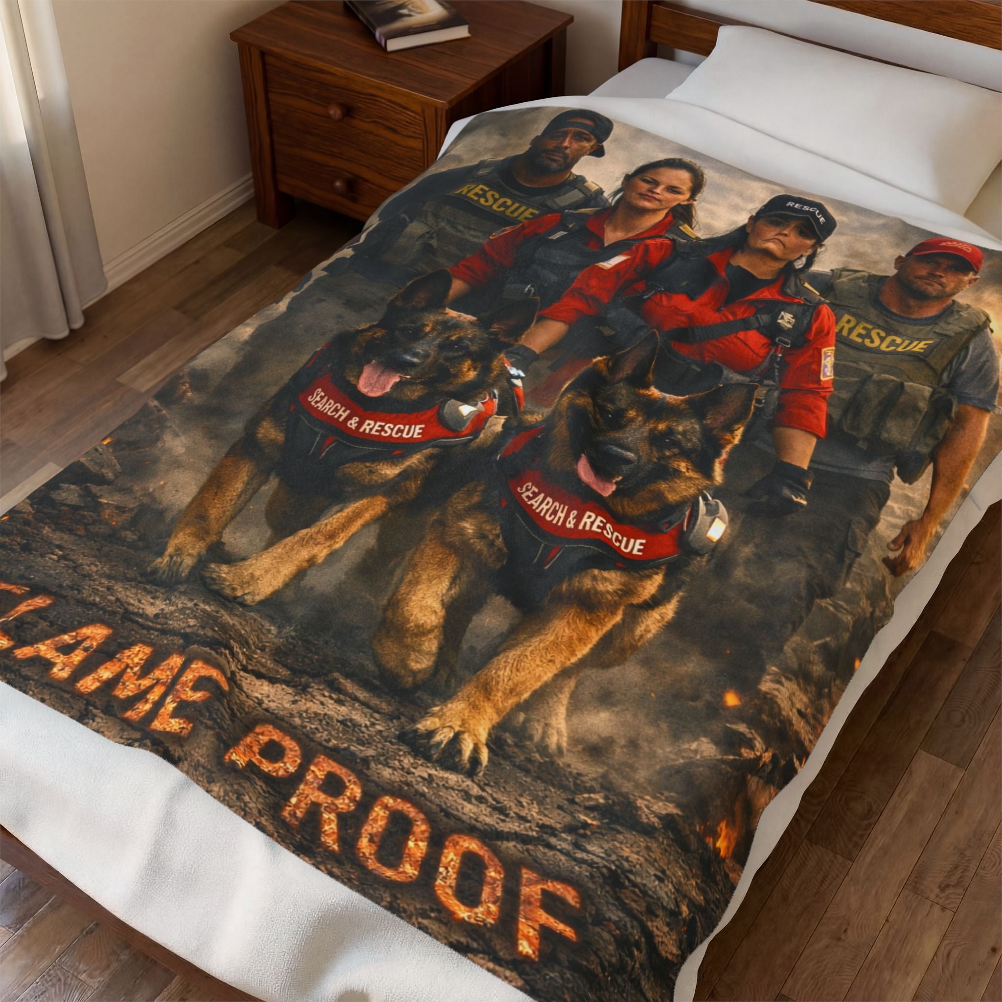 Search & Rescue K9 Velveteen Plush Blanket — Flame Proof Design