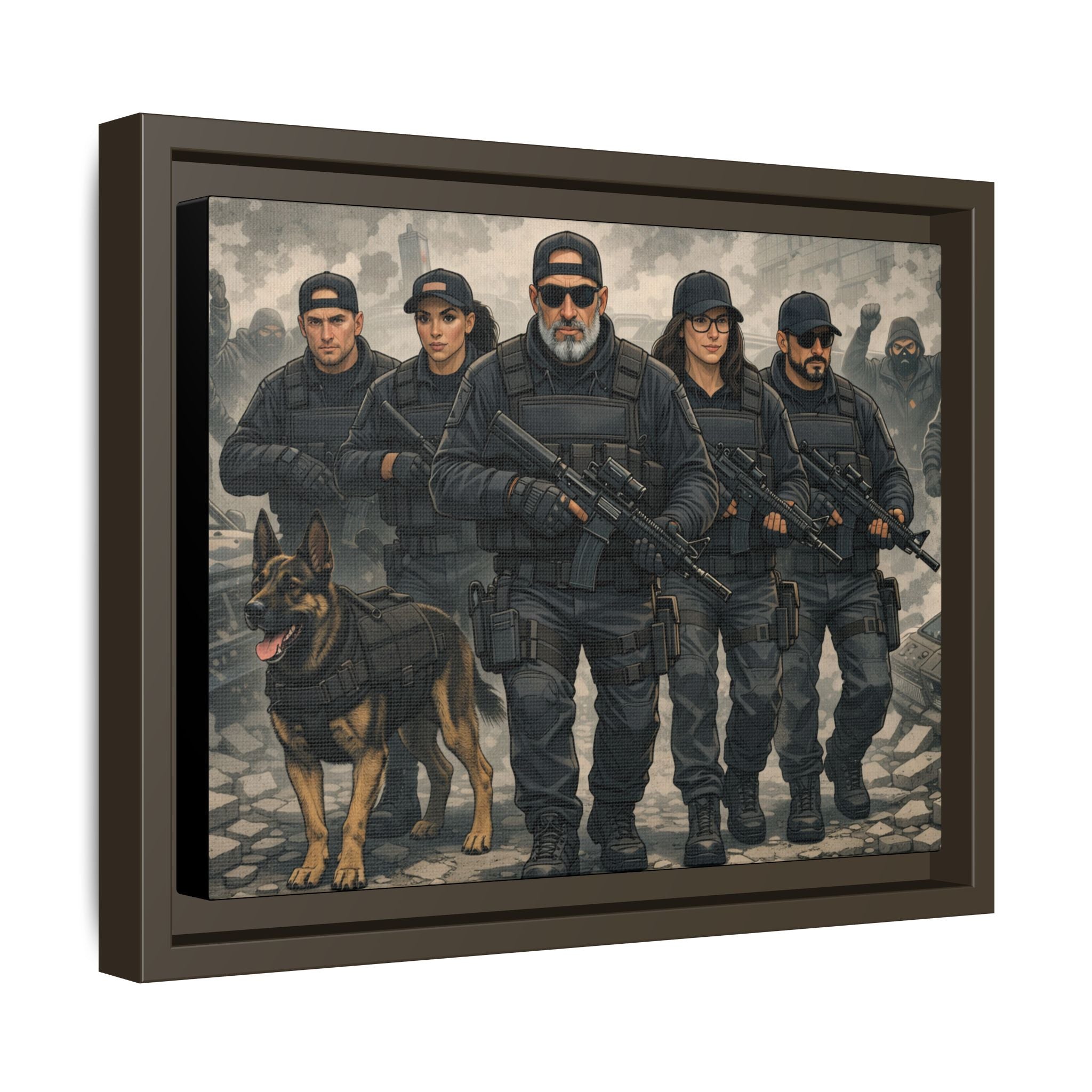 Framed Matte Canvas - Tactical SWAT Team Wall Art (K9 Unit)