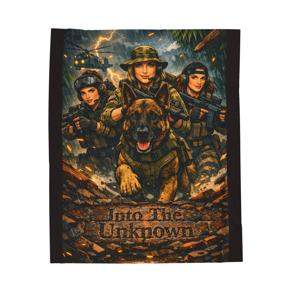 Into The Unknown Military Dog & Soldiers Velveteen Plush Blanket