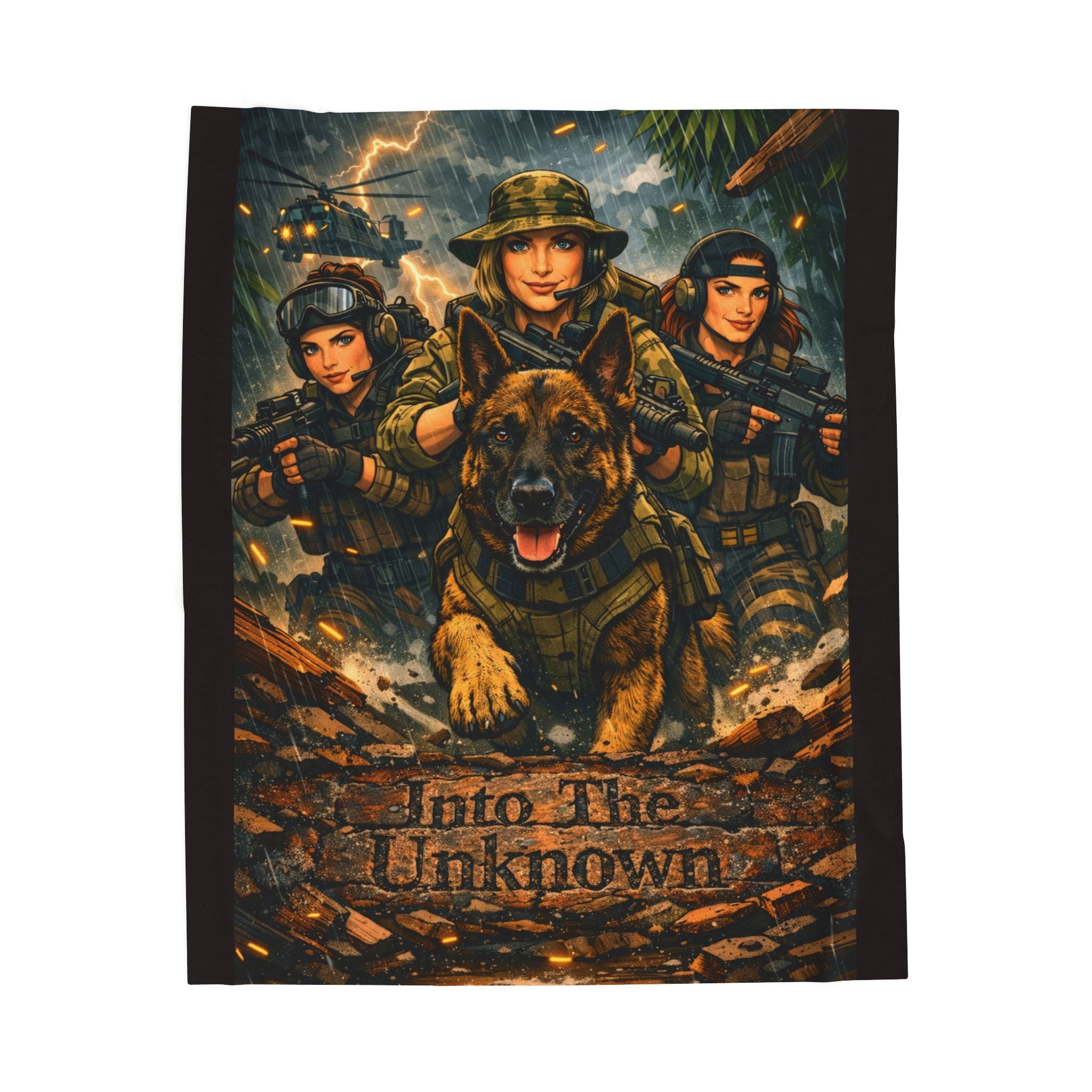 Into The Unknown Military Dog & Soldiers Velveteen Plush Blanket