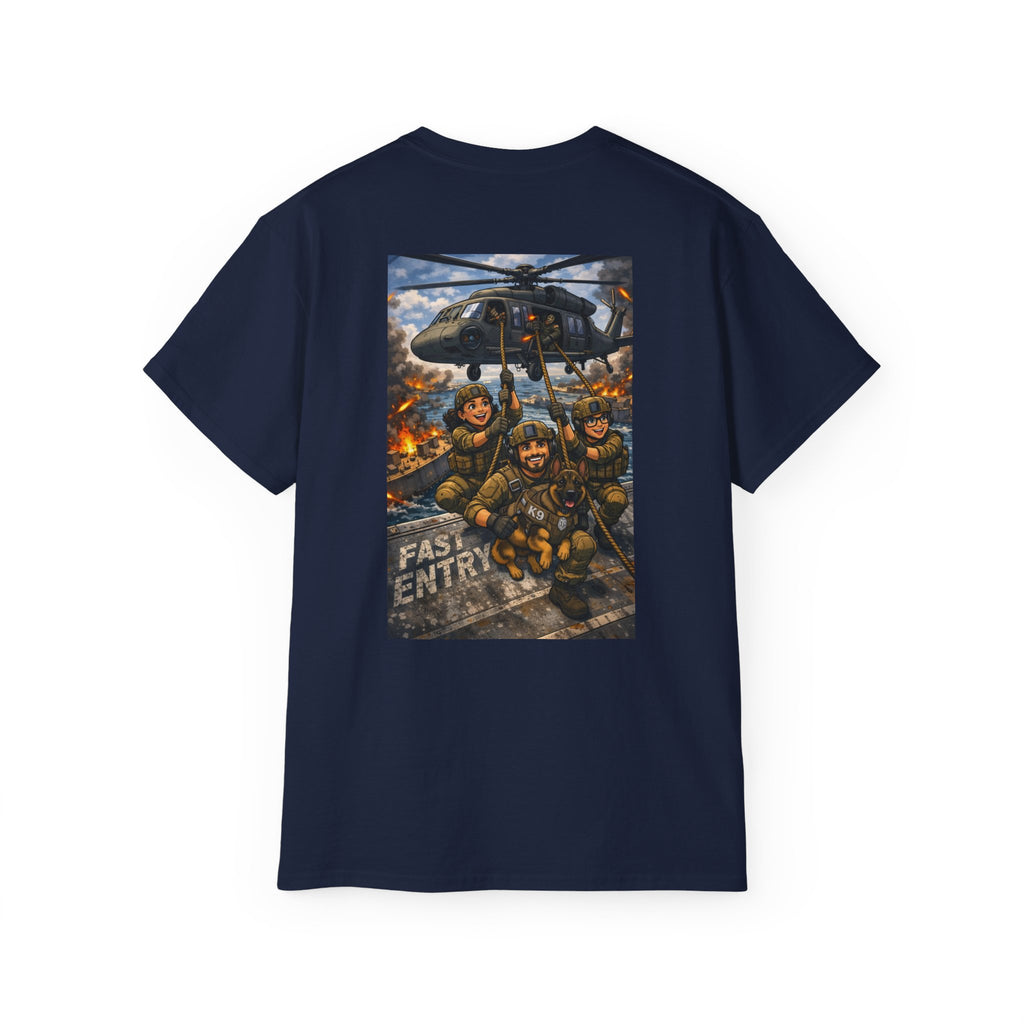 Military Rescue Team Graphic Tee — "Fast Entry" Helicopter Veteran Shirt