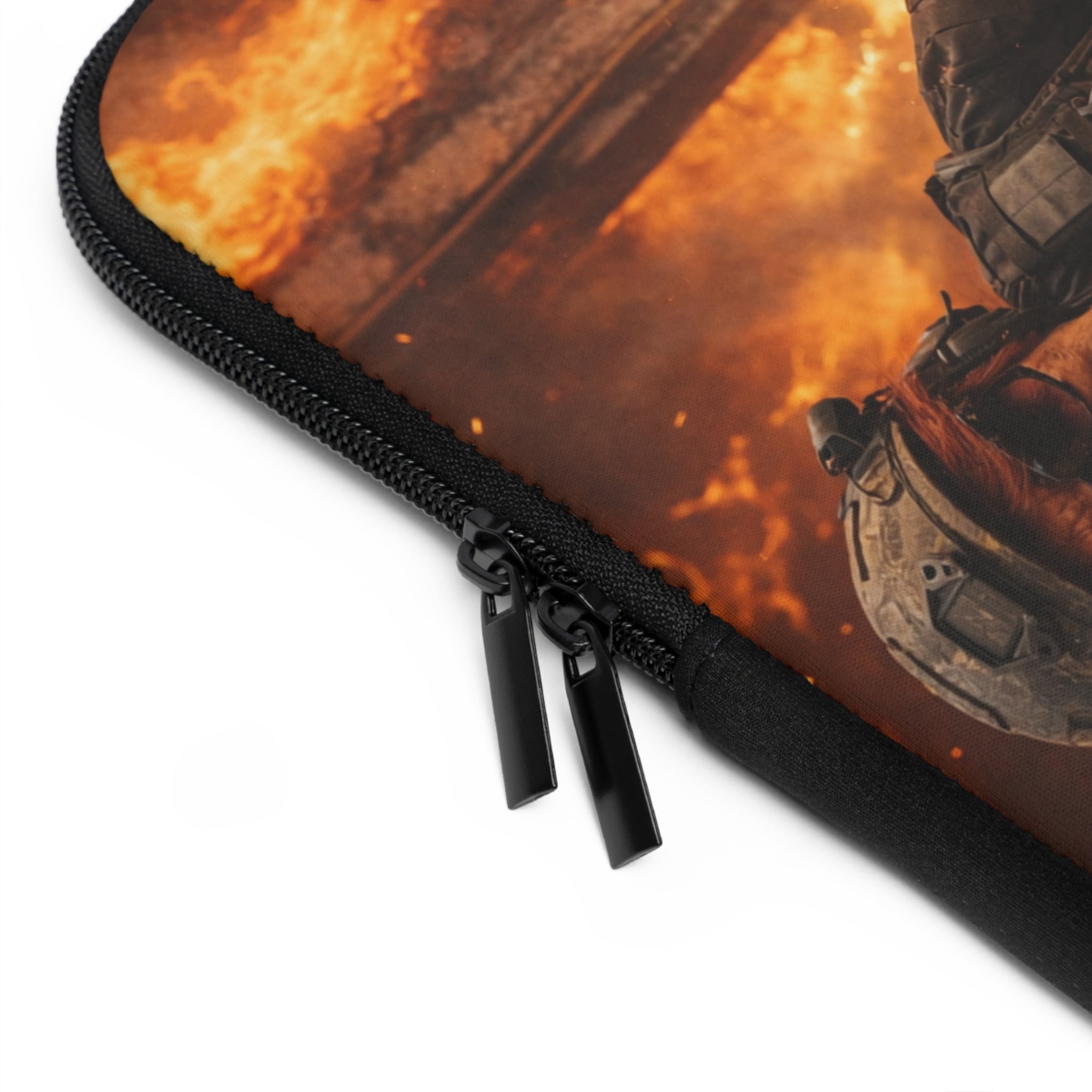 Tactical Soldier & K9 Laptop Sleeve — Military Action Firestorm Design