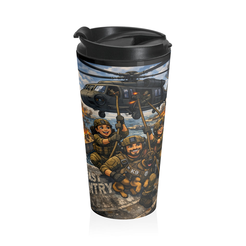 Military Aviation Travel Mug — Fast-Entry Troops Combat Scene Stainless Steel Tumbler