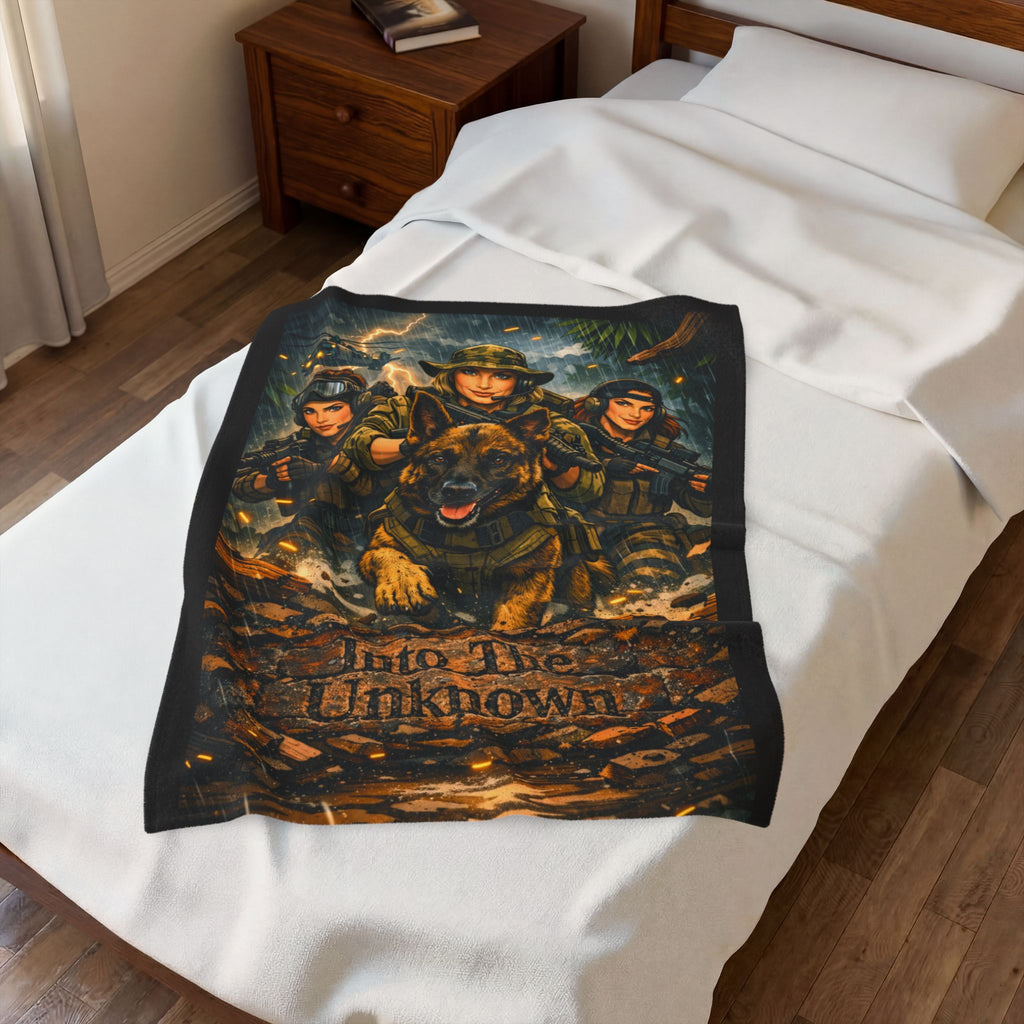 Into The Unknown Military Dog & Soldiers Velveteen Plush Blanket