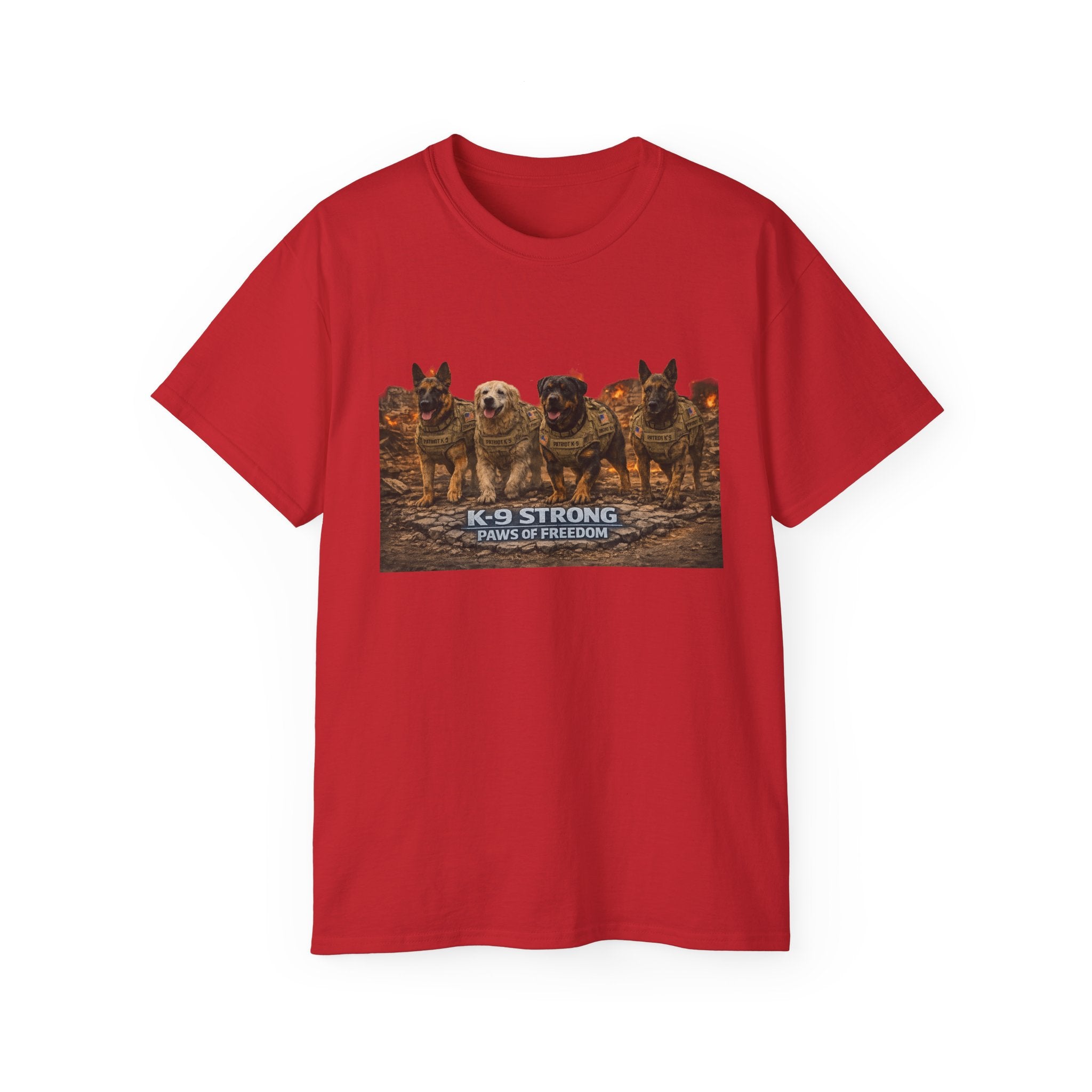 K-9 Strong Working Dog Tee – 'Paws of Freedom' Military & K9 Handler T-Shirt