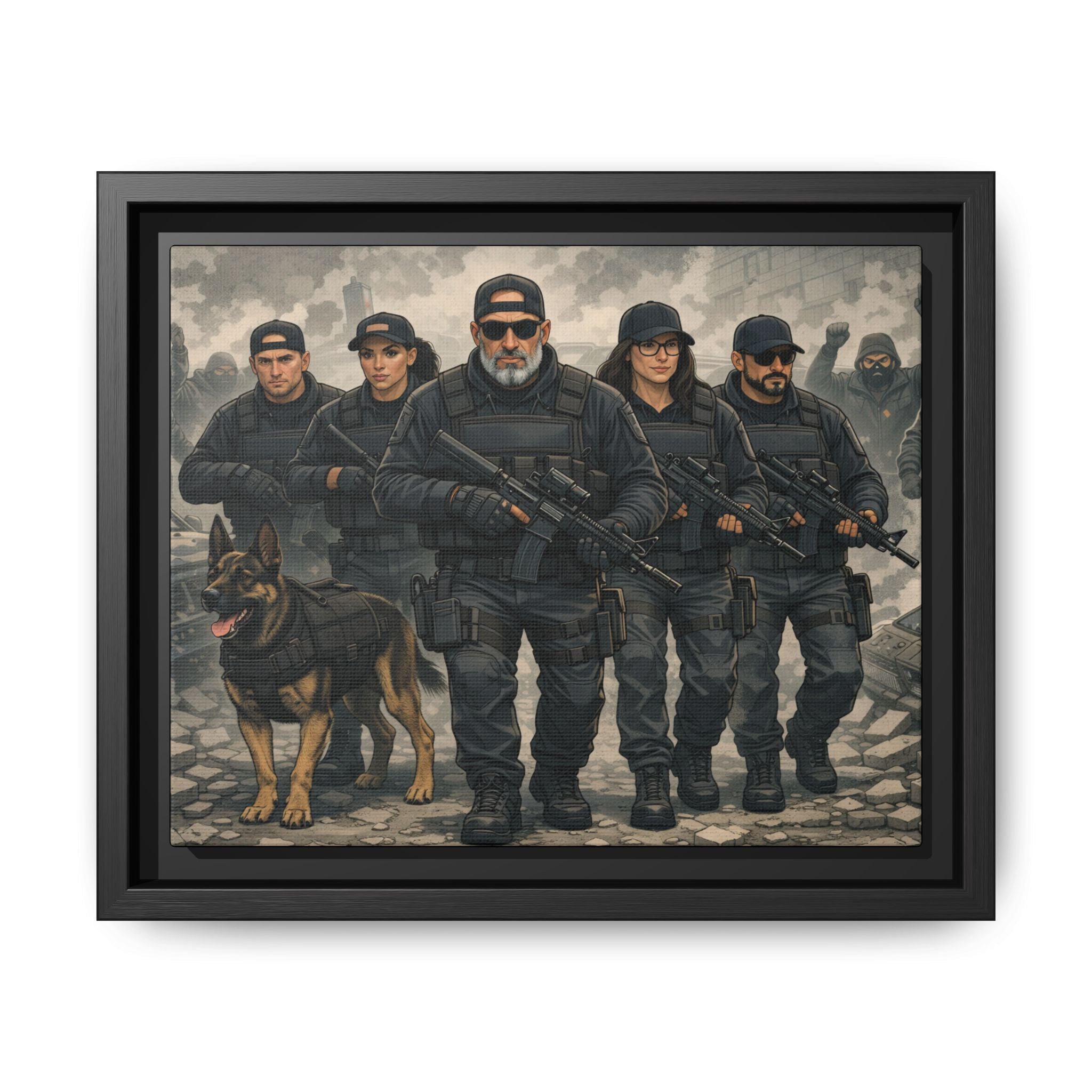 Framed Matte Canvas - Tactical SWAT Team Wall Art (K9 Unit)