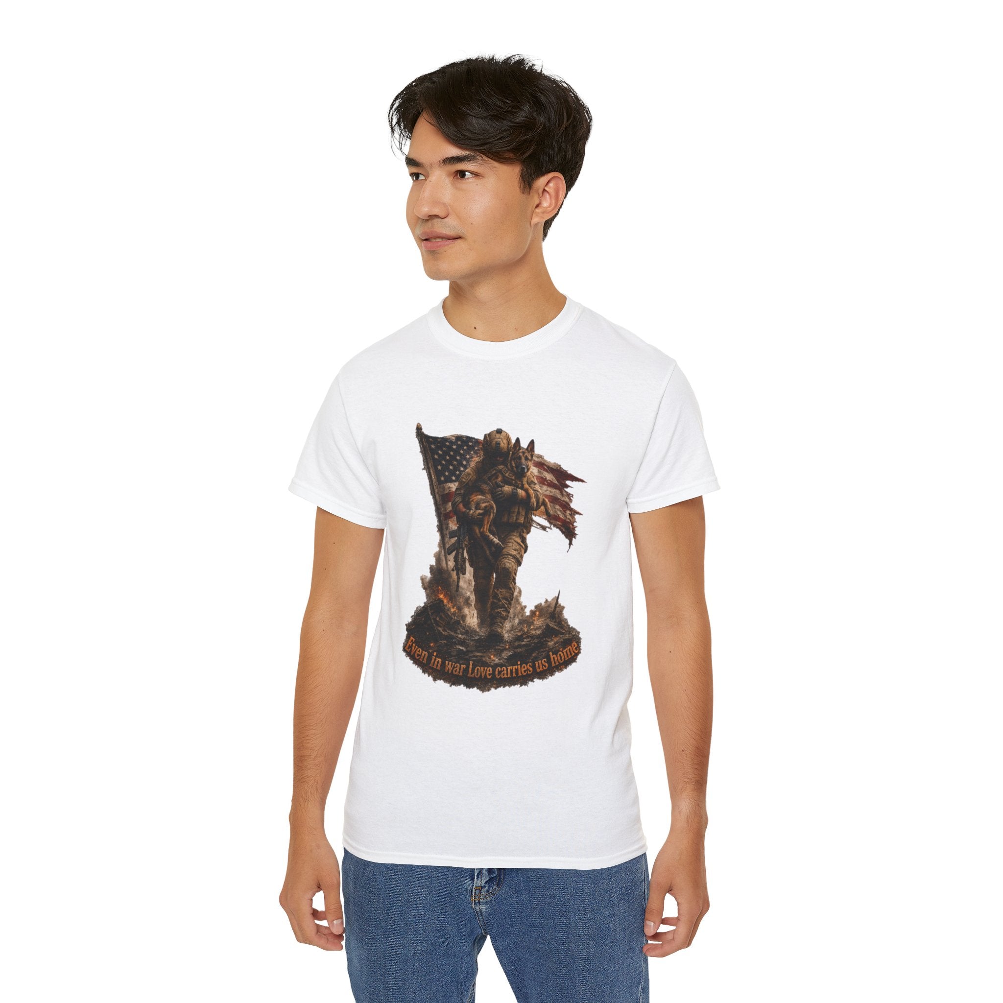 Patriotic Firefighter T-Shirt — "Here in Our Time Comes to Stand" Vintage Rescue Tee