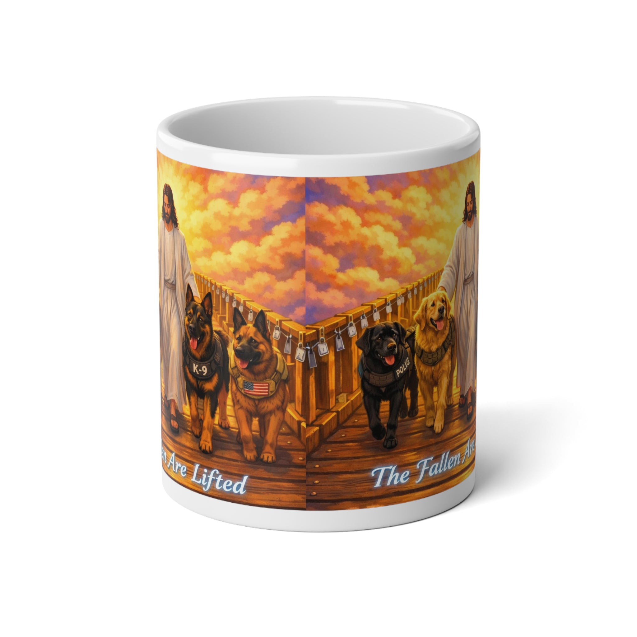 Christian Dog Lover 20oz Jumbo Mug — 'They Are Lifted, The Fallen' Memorial Pet Loss Coffee Cup
