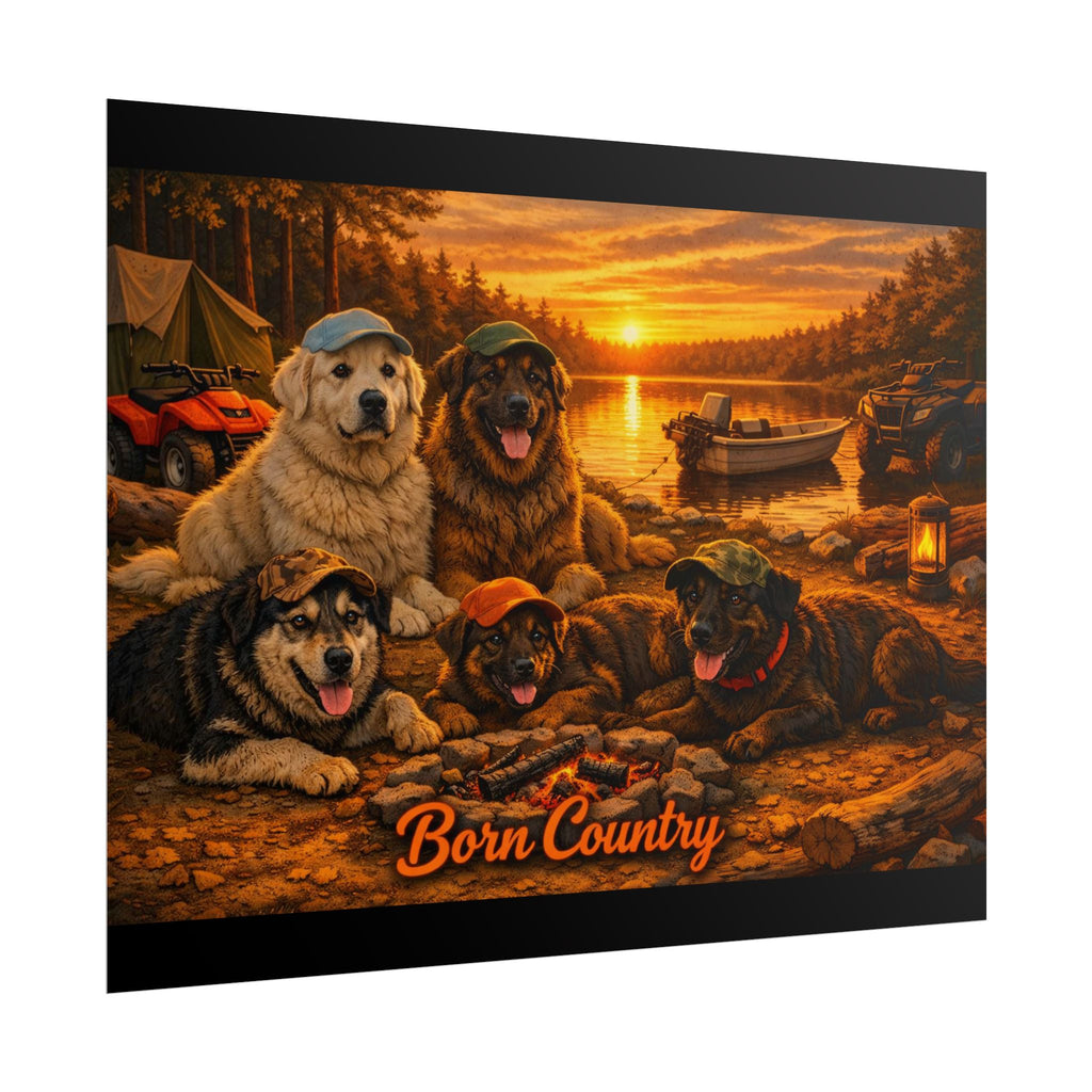 Born Country Camping Dogs Poster — Rolled Wall Art for Outdoorsy Dog Lovers