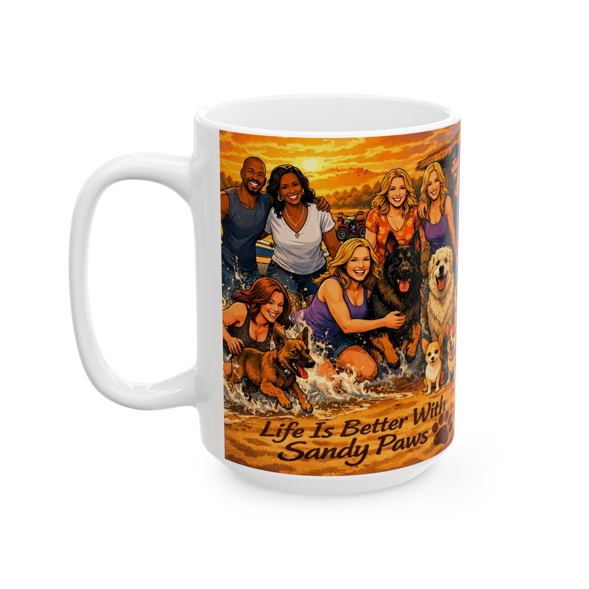 Dog-Loving Family Beach Mug – "Life Is Better With Dogs" Ceramic Coffee Cup (11oz/15oz)