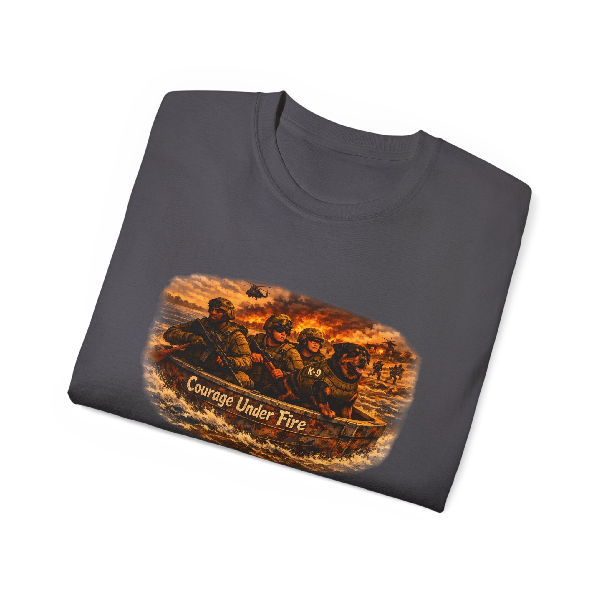Courage Under Fire Tee — Vintage war Battle Scene Cotton Shirt